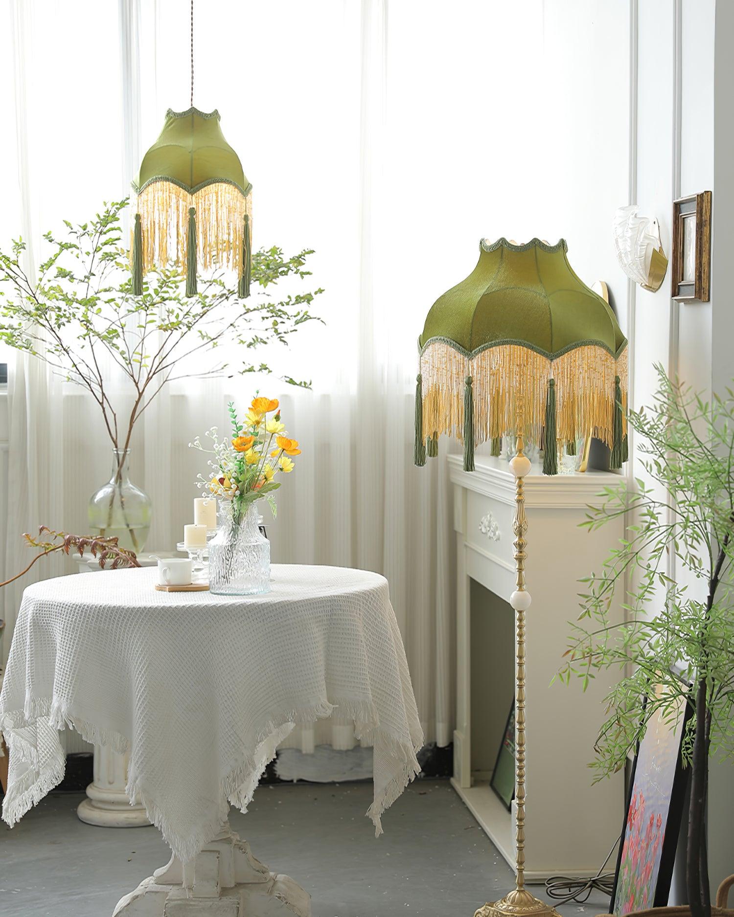 Fina Pendant Light Velvet Fringe Vintage Elegant Tassel - Neutral Decor