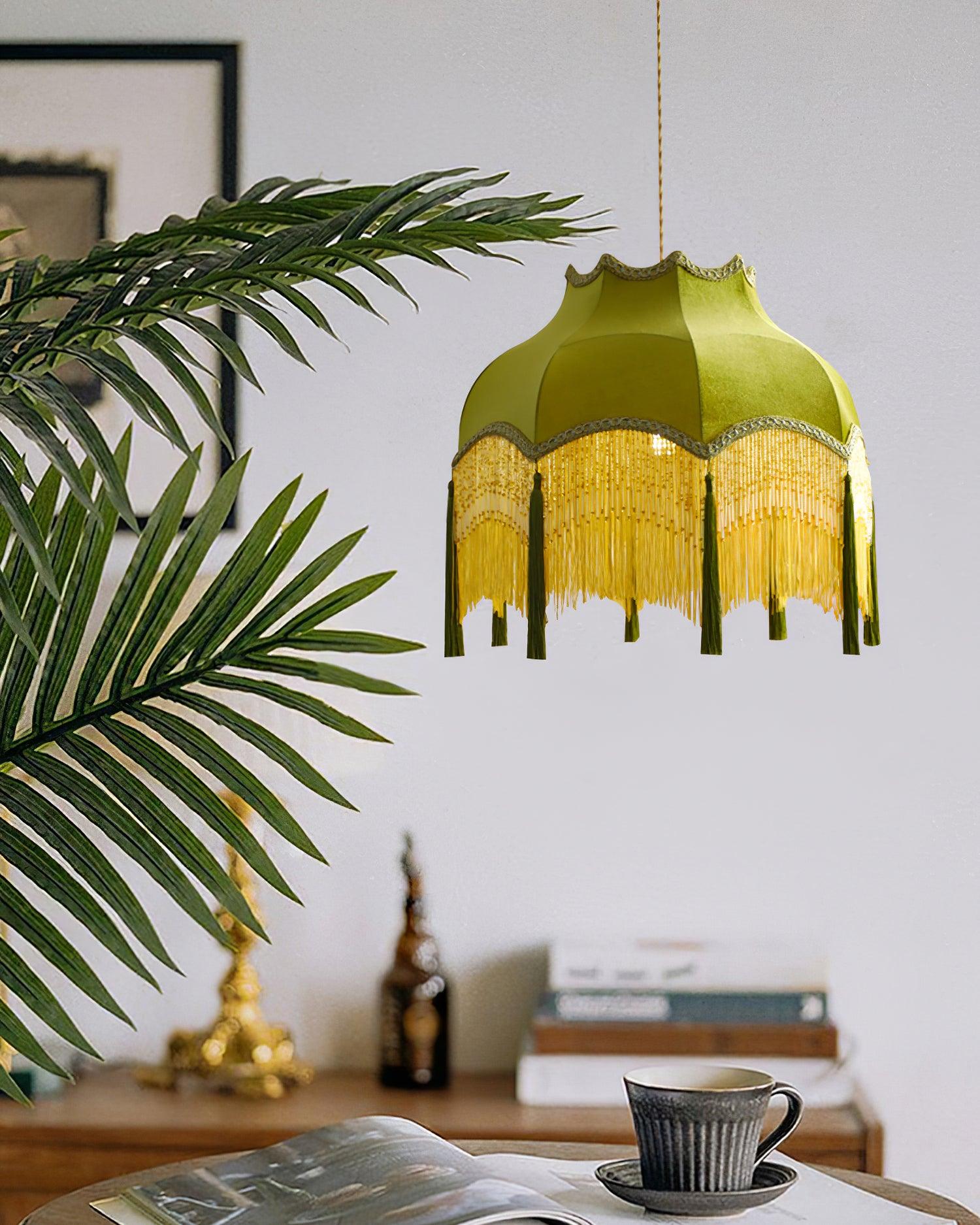 Fina Pendant Light Velvet Fringe Vintage Elegant Tassel - Neutral Decor