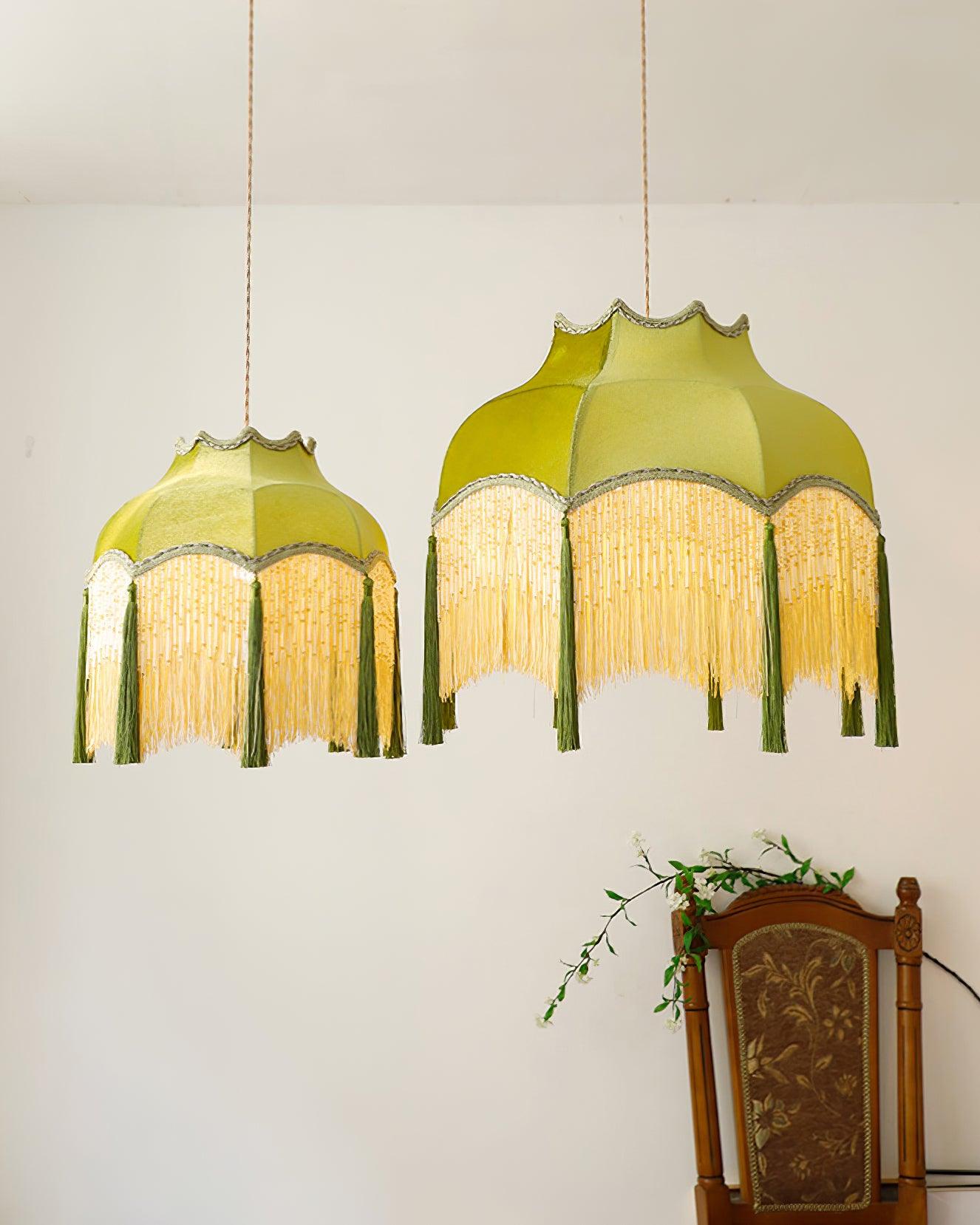 Fina Pendant Light Velvet Fringe Vintage Elegant Tassel - Neutral Decor