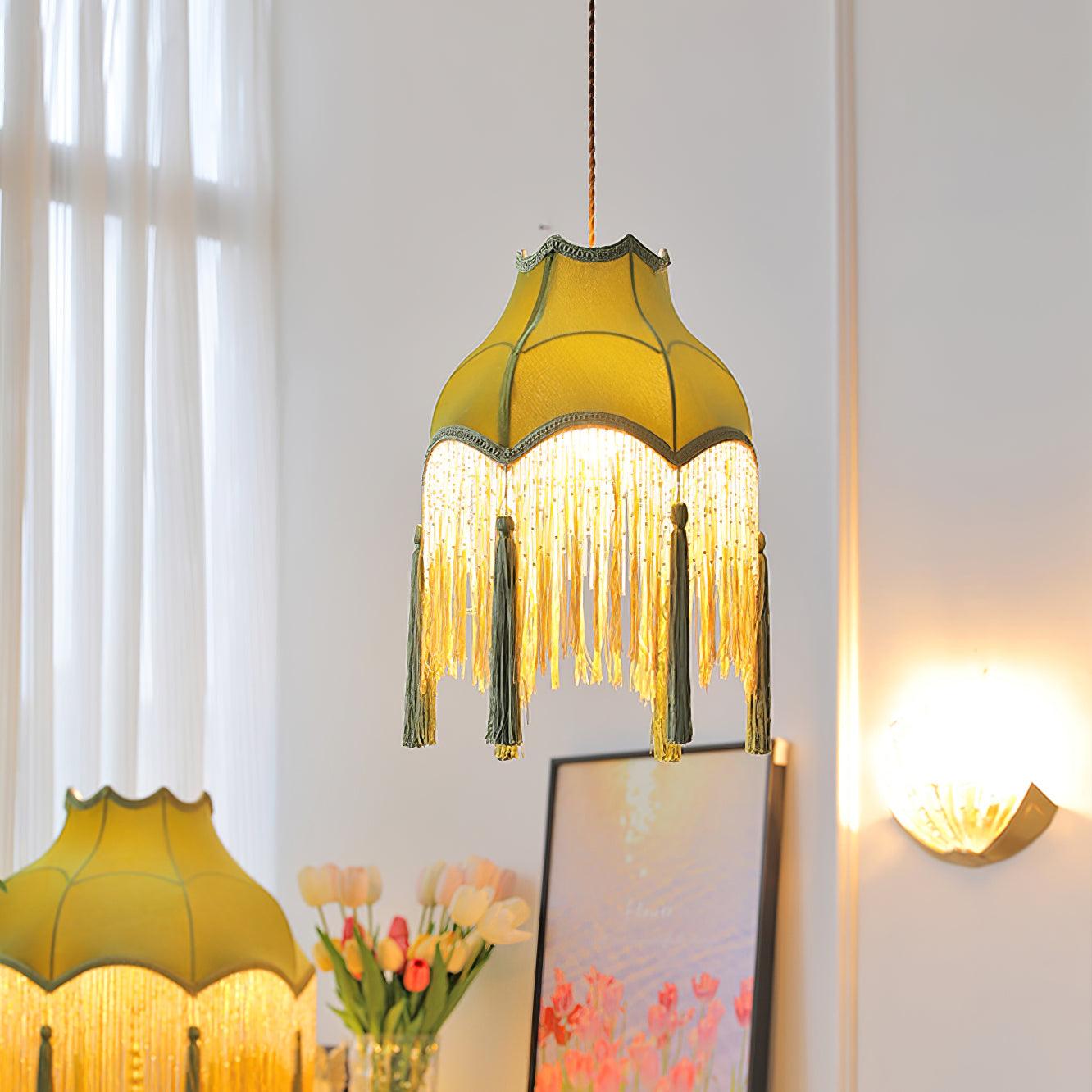 Fina Pendant Light Velvet Fringe Vintage Elegant Tassel - Neutral Decor