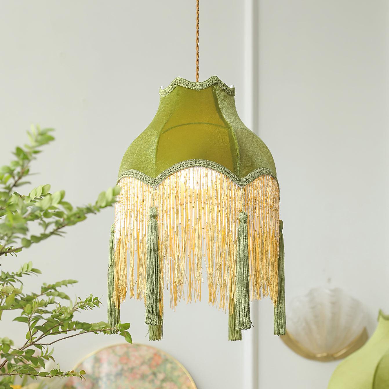 Fina Pendant Light Velvet Fringe Vintage Elegant Tassel - Neutral Decor