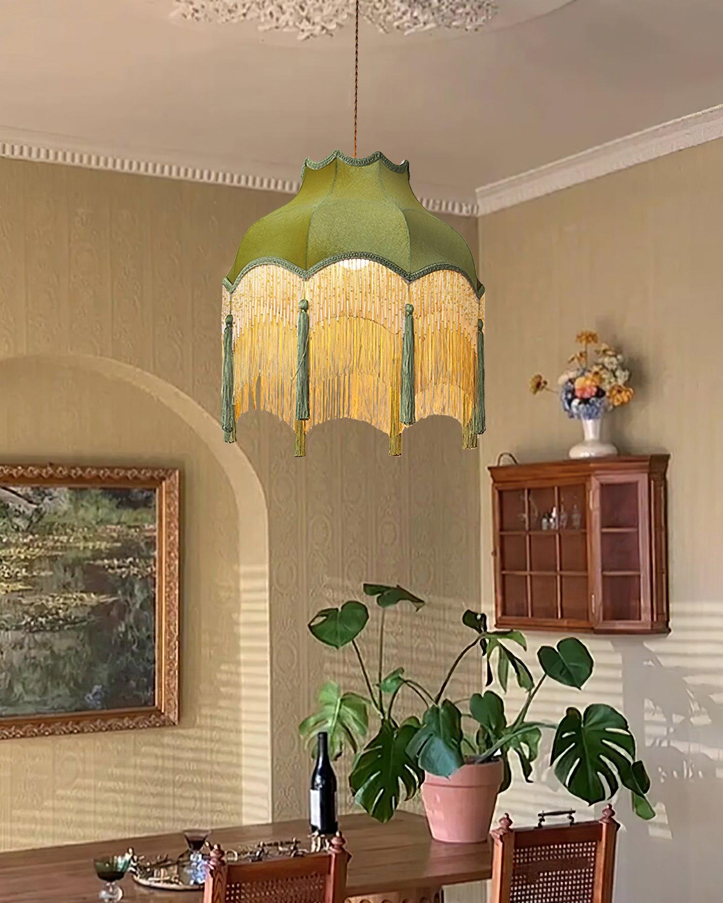 Fina Pendant Light Velvet Fringe Vintage Elegant Tassel - Neutral Decor