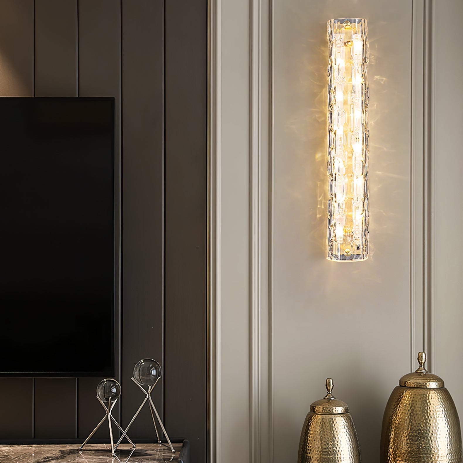 Lumix Brass Glass Glam Wall Lamp - Neutral Decor