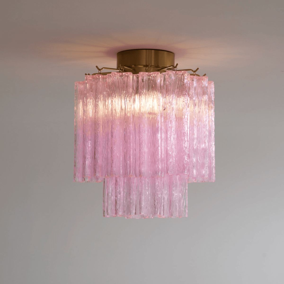 Eiriel Ceiling Lamp Pink Murano Glass Tiered Modern Flush