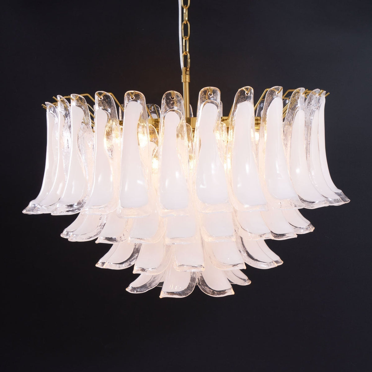 Lioroaria Chandelier Pink Glass Leaf Layered Floral Glamour