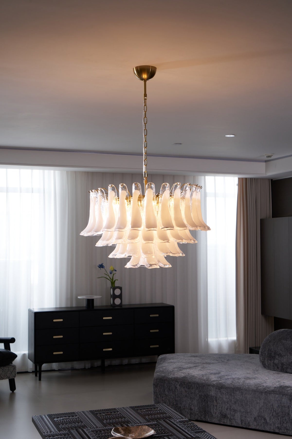 Lioroaria Chandelier Pink Glass Leaf Layered Floral Glamour