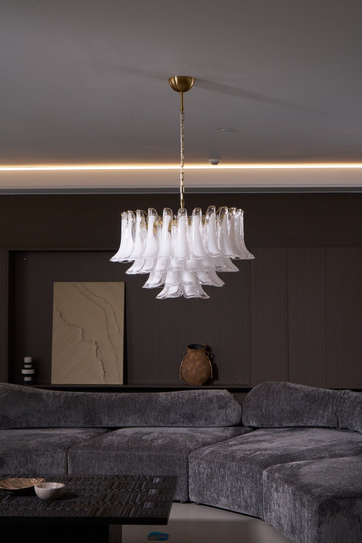 Lioroaria Chandelier Pink Glass Leaf Layered Floral Glamour