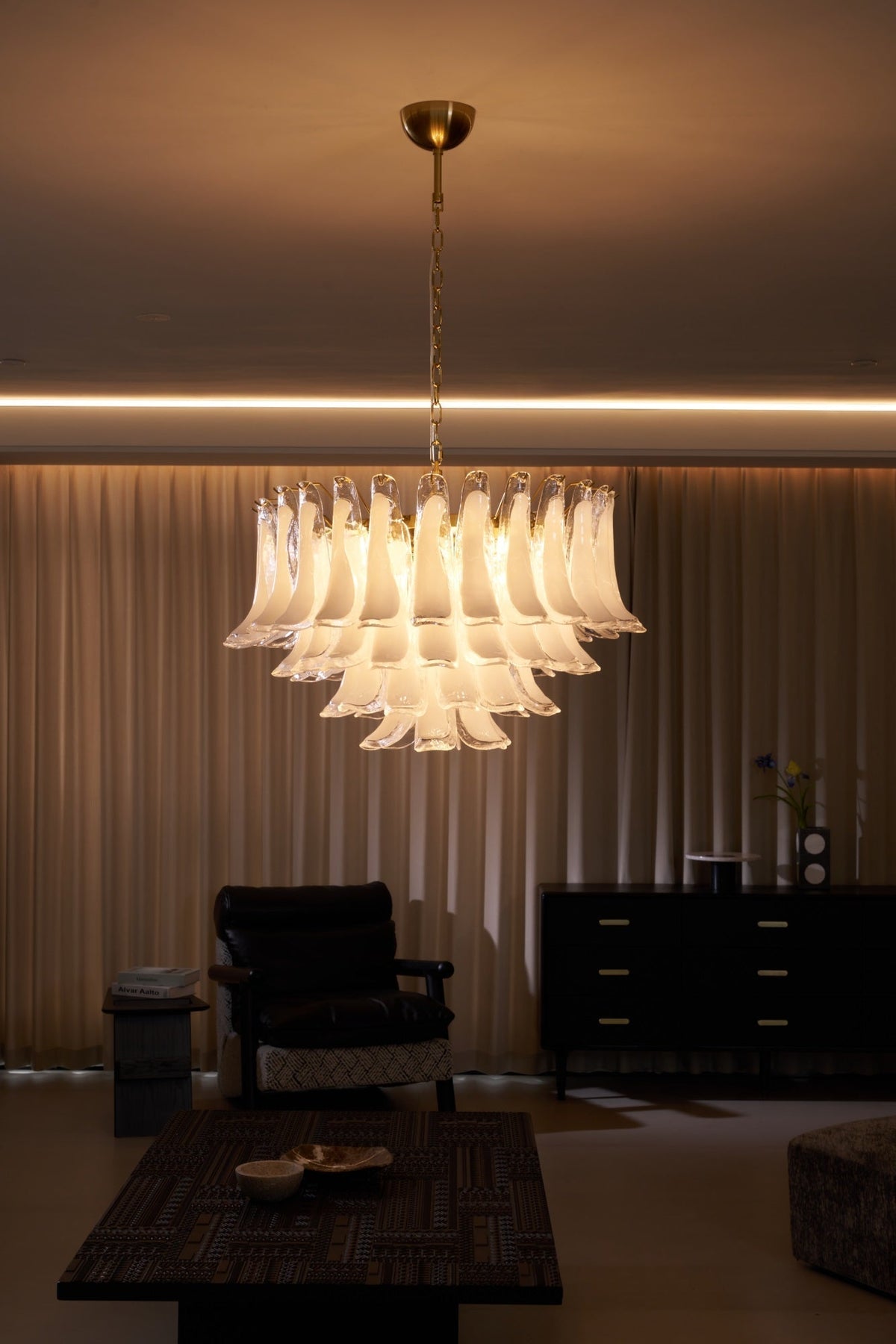 Lioroaria Chandelier Pink Glass Leaf Layered Floral Glamour