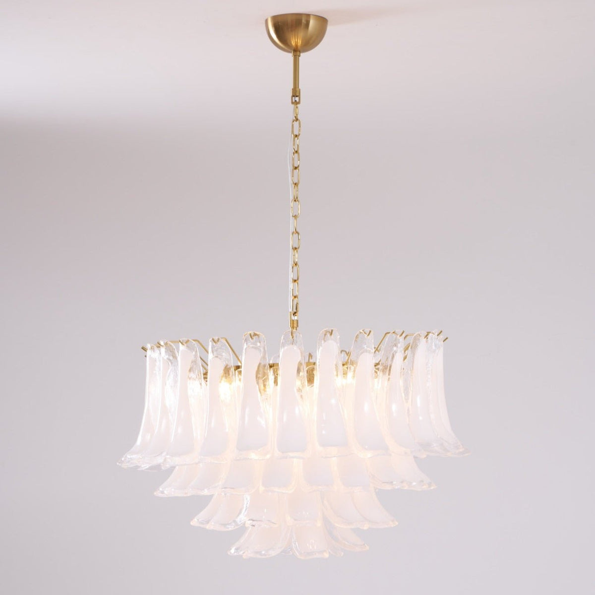 Lioroaria Chandelier Pink Glass Leaf Layered Floral Glamour