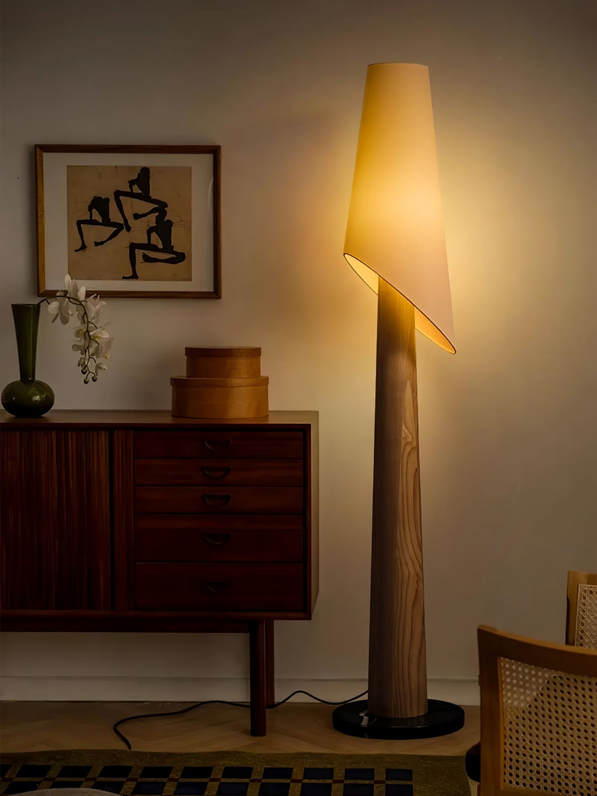Curven Wood Marble Floor Lamp