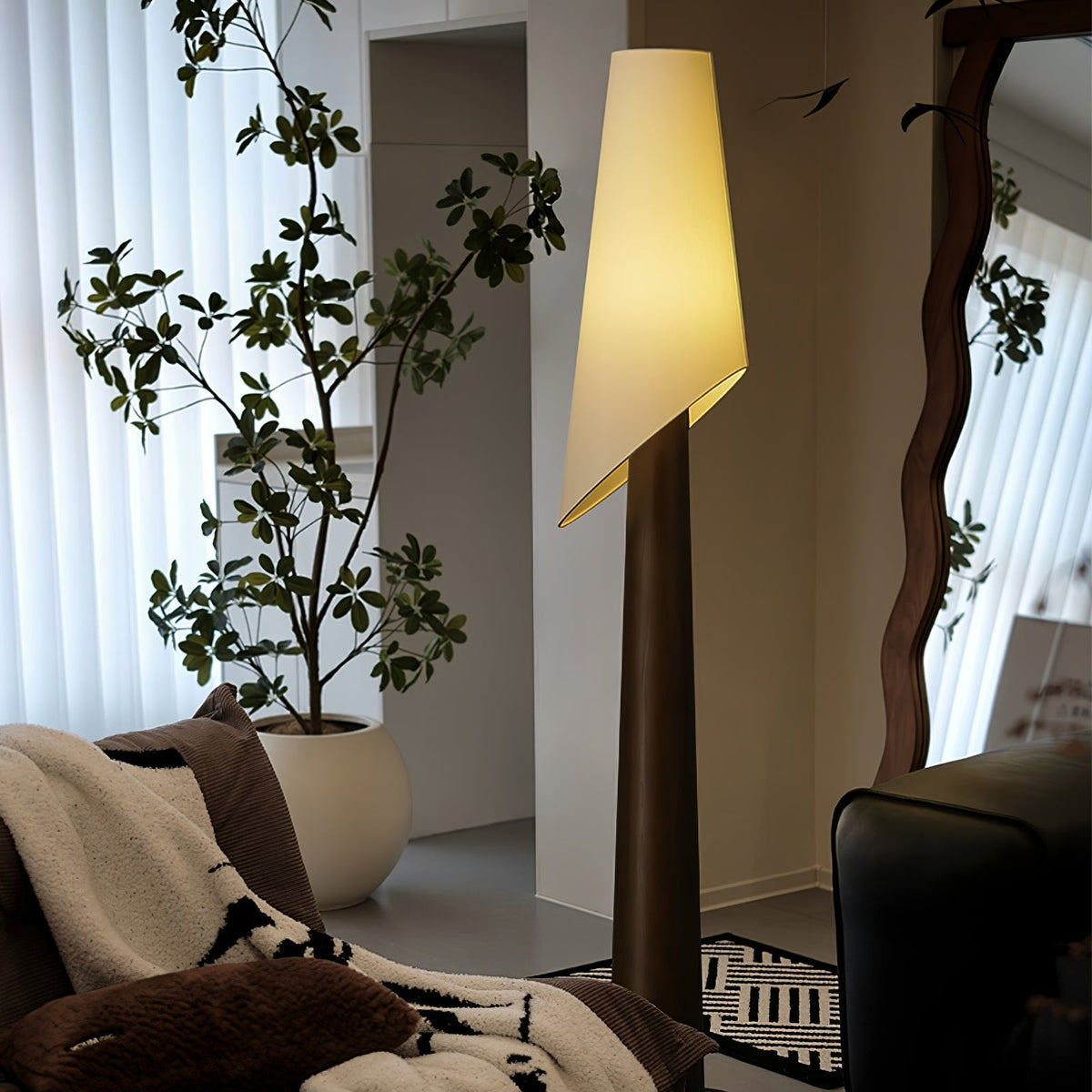 Curven Wood Marble Floor Lamp