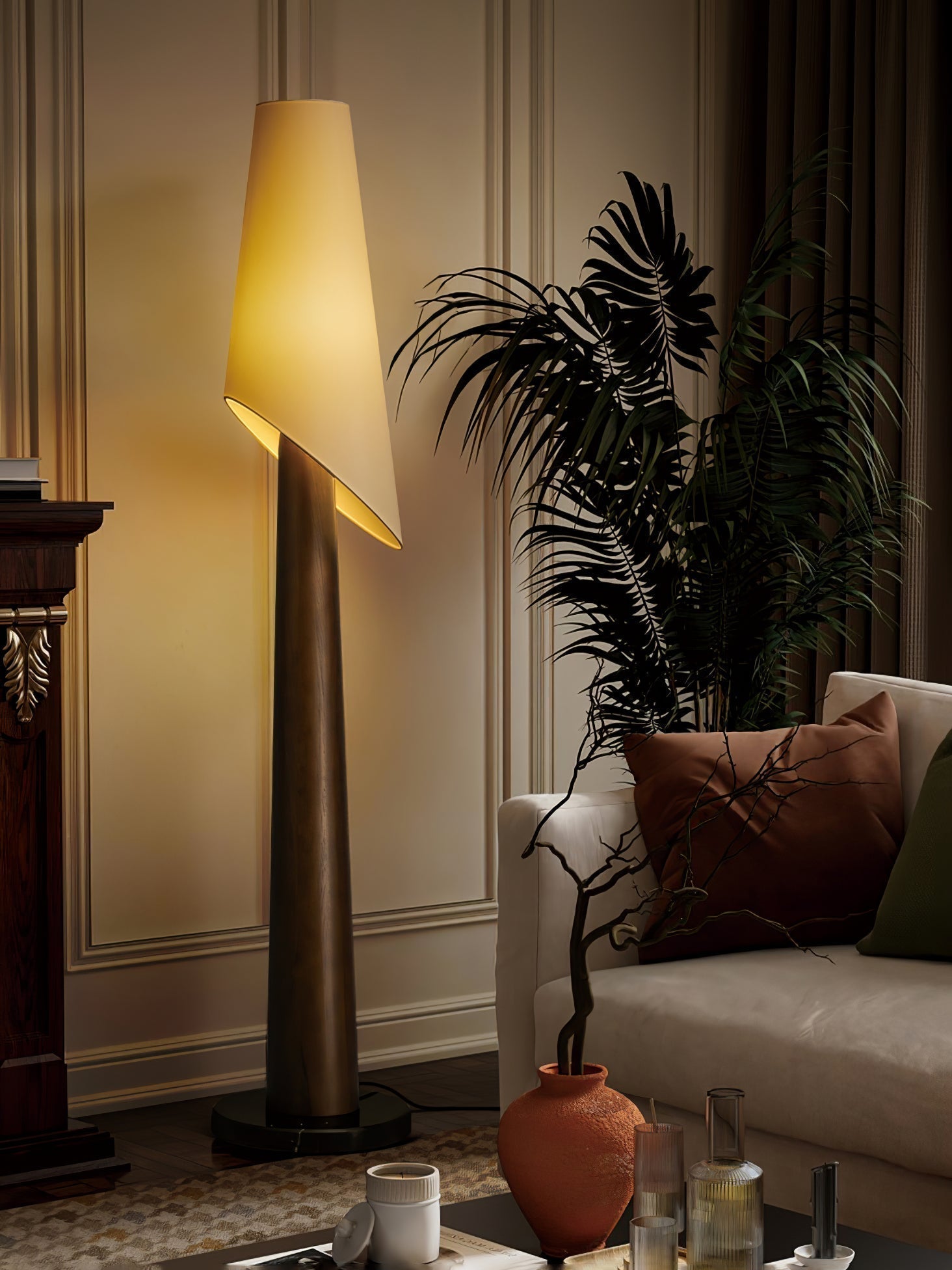 Curven Wood Marble Floor Lamp