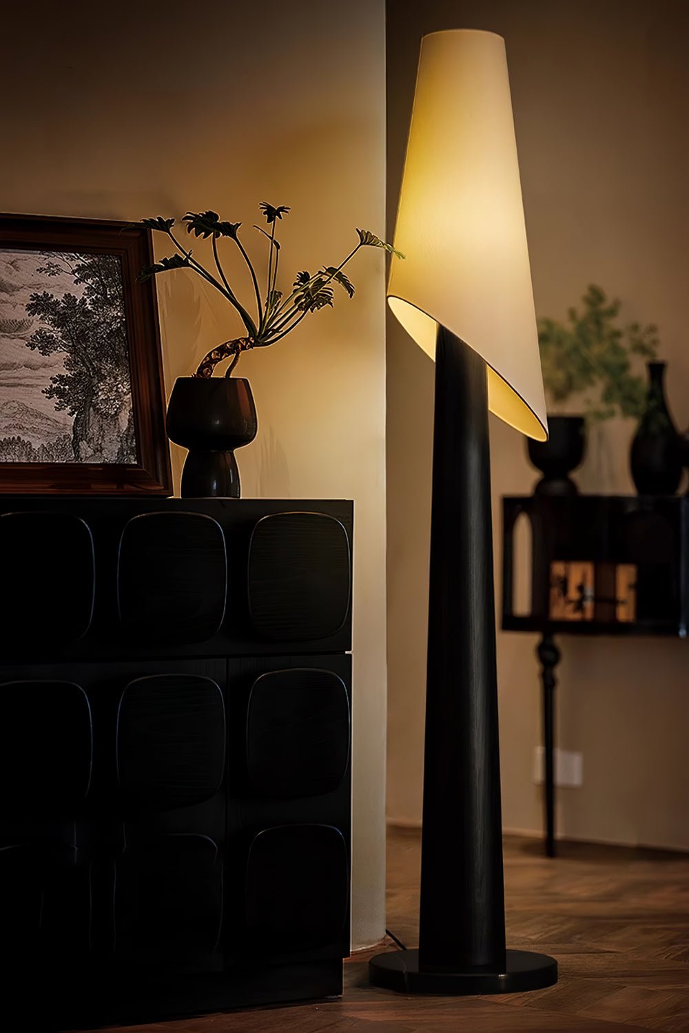 Curven Wood Marble Floor Lamp