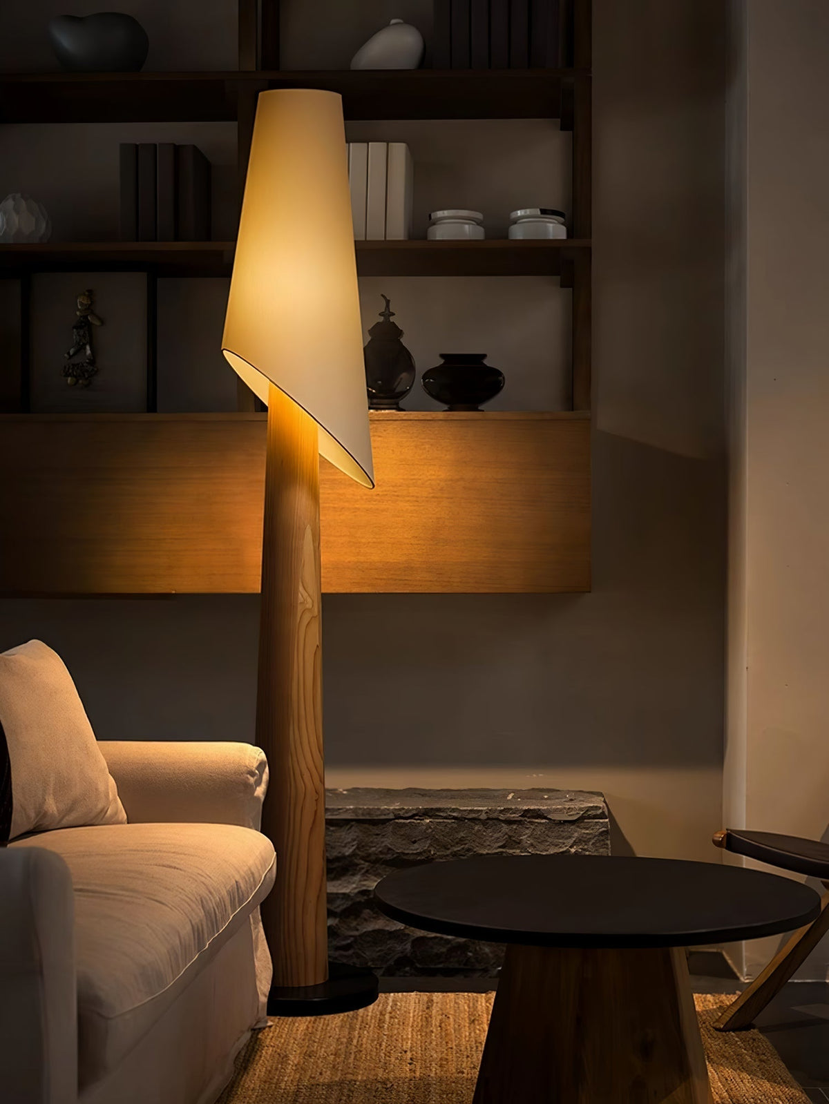 Curven Wood Marble Floor Lamp