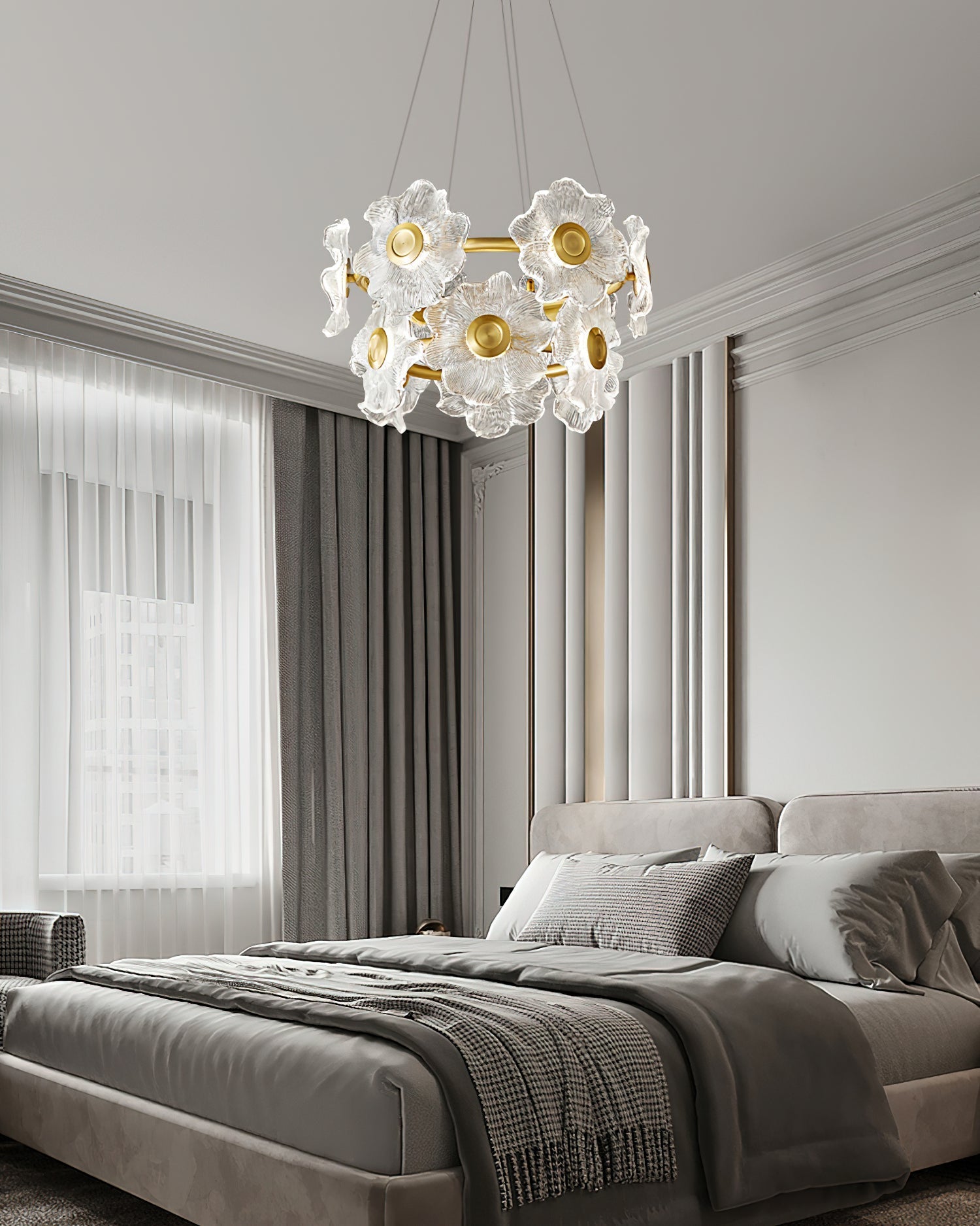 Cemirel Unique Flower Brass Glass Chandelier