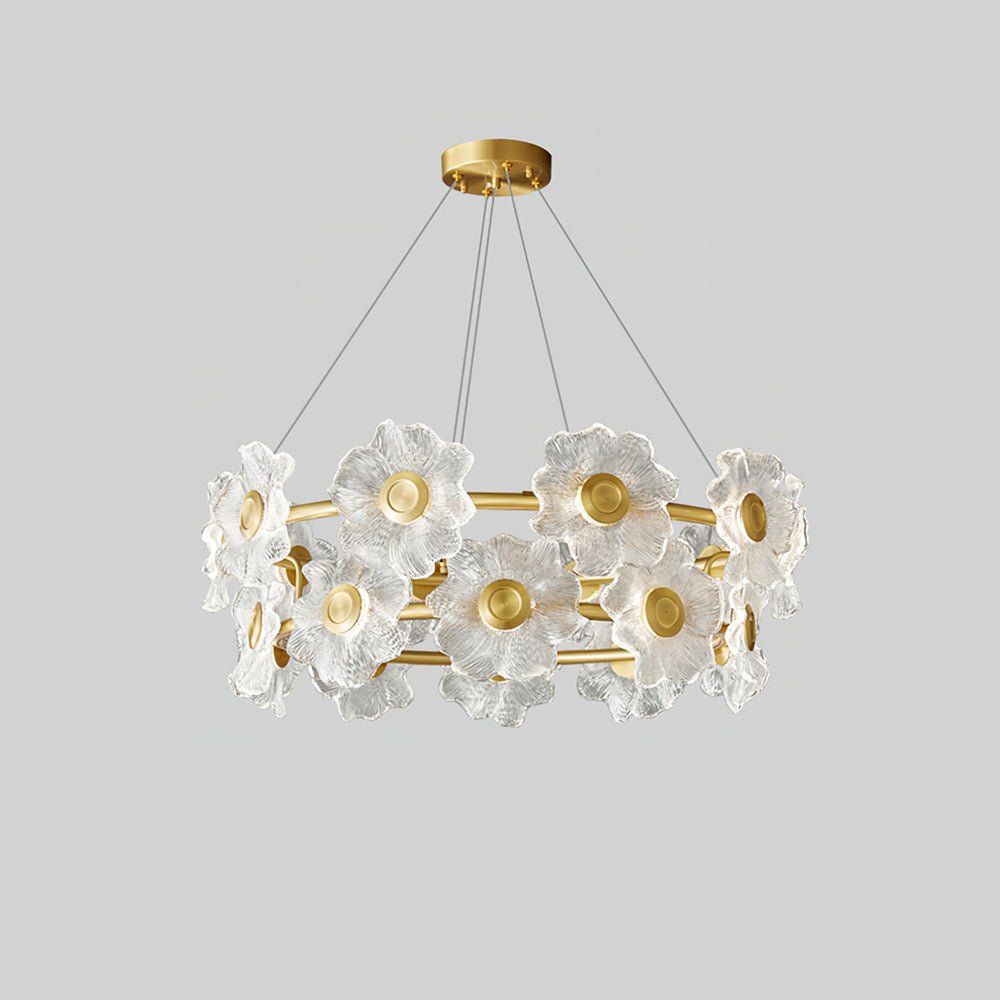 Cemirel Unique Flower Brass Glass Chandelier