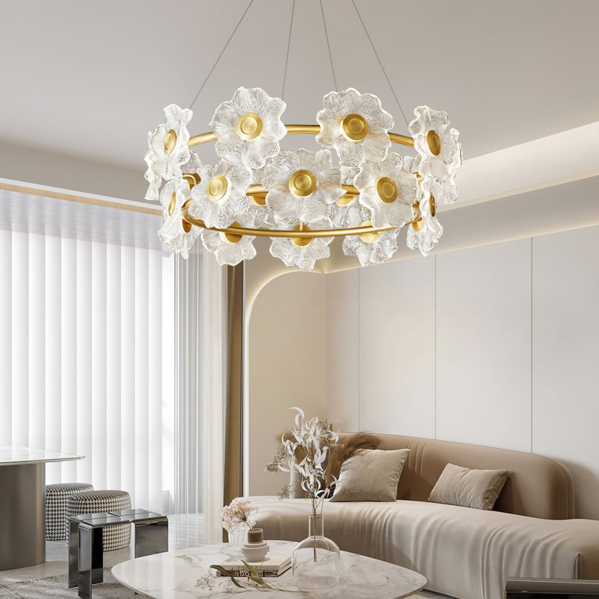Cemirel Unique Flower Brass Glass Chandelier