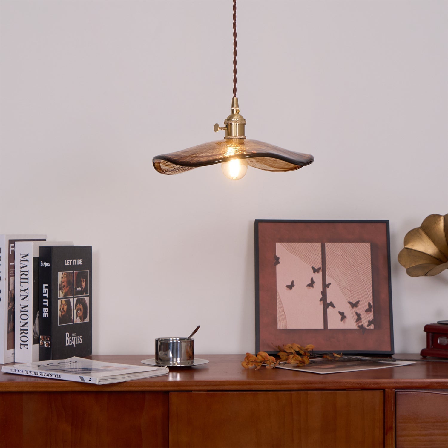Hildes Art Flower Petal Swag Brass Glass Pendant Light