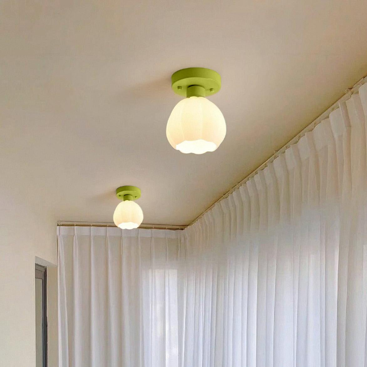 Zevinora Flower Shaded Glass Semi Flushmount Light