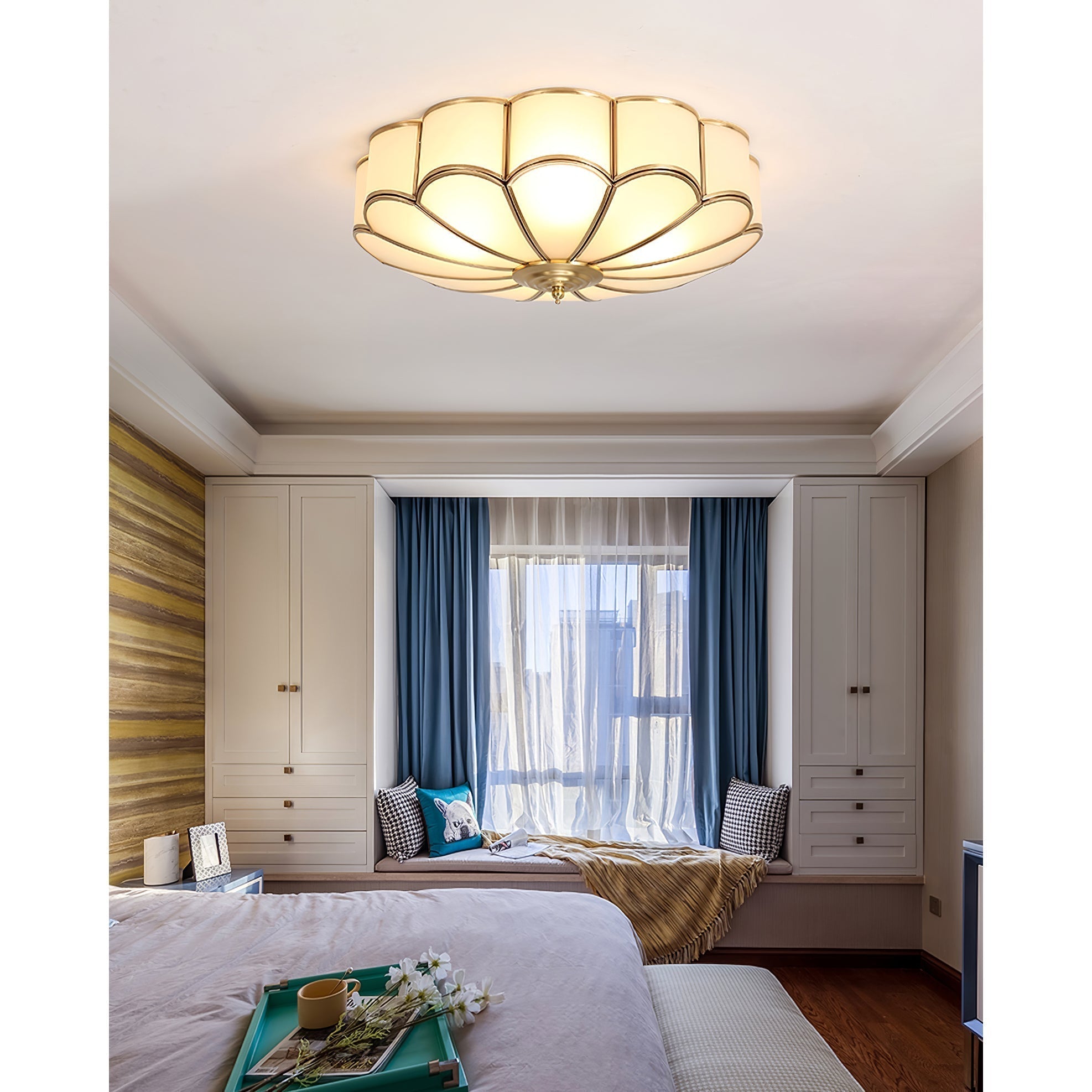 Viraean Modern Minimalist Flower Shape Brass Glass Ceiling Light