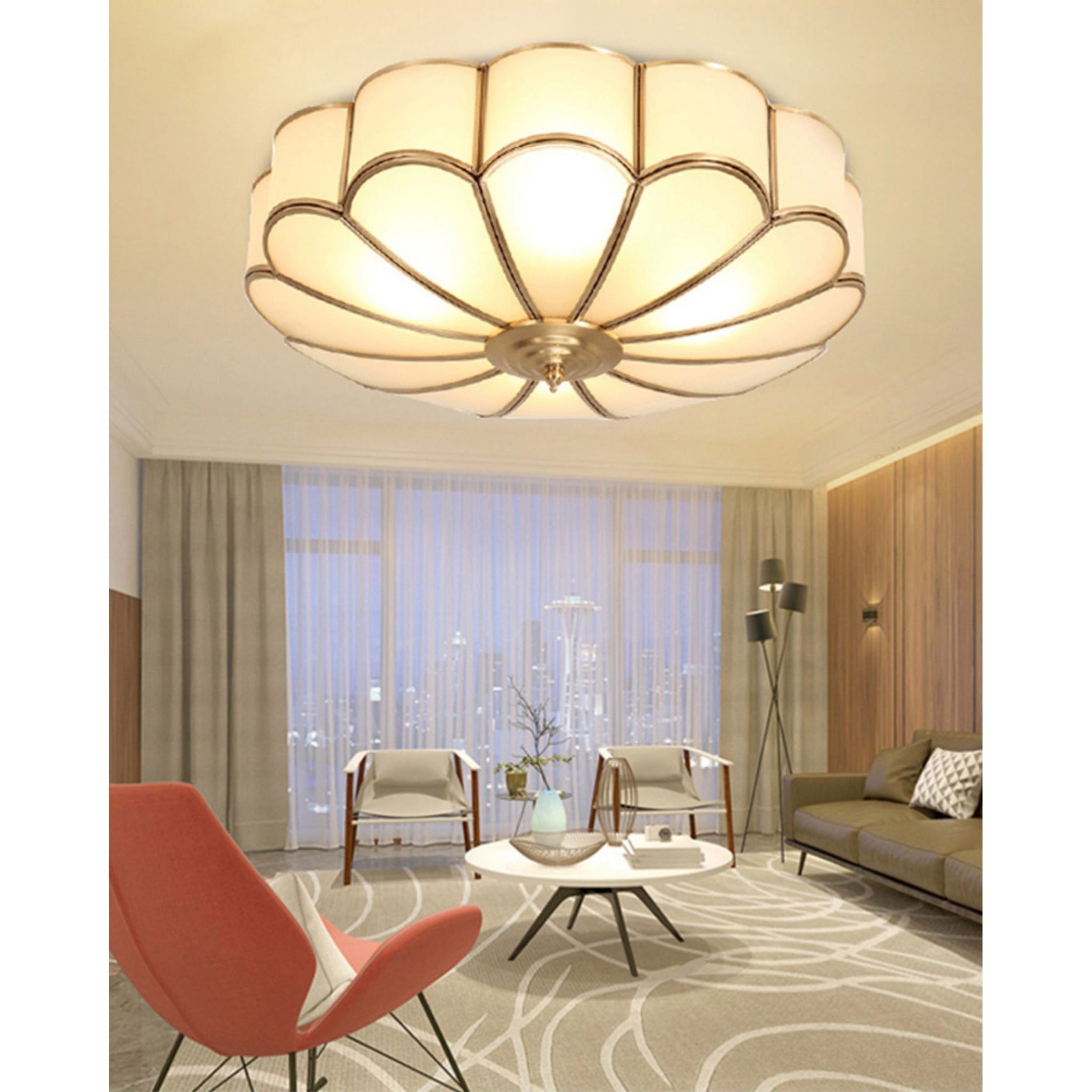 Viraean Modern Minimalist Flower Shape Brass Glass Ceiling Lamp - Neutral Decor