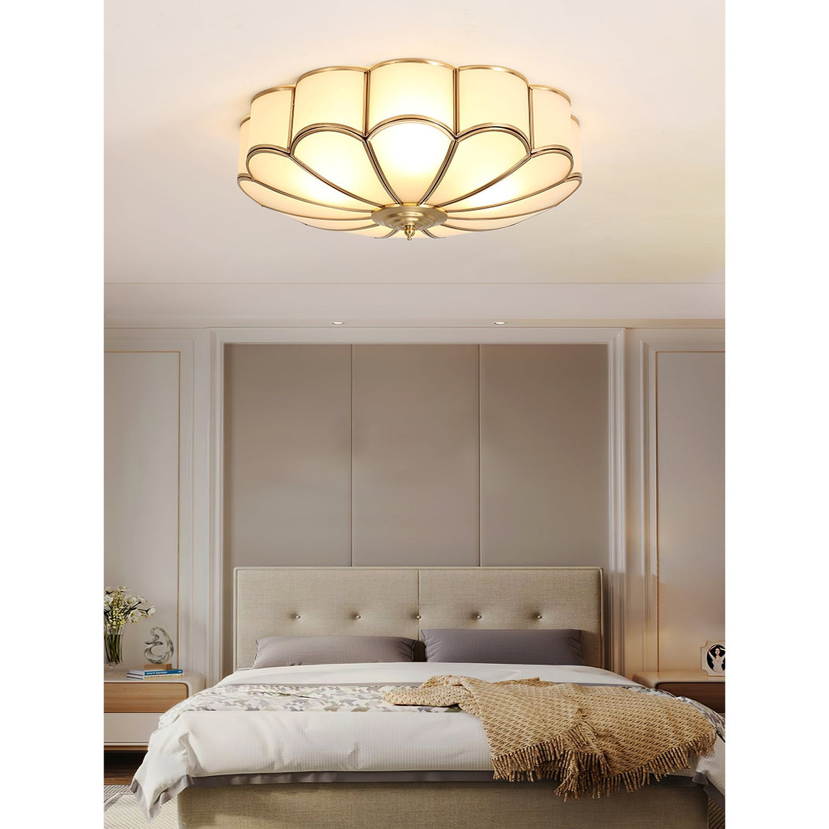 Viraean Modern Minimalist Flower Shape Brass Glass Ceiling Light