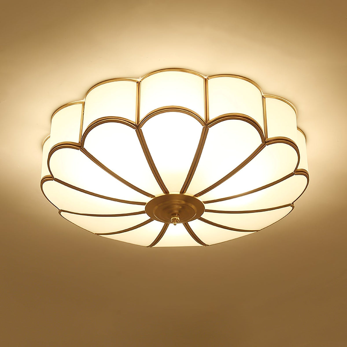 Viraean Modern Minimalist Flower Shape Brass Glass Ceiling Light