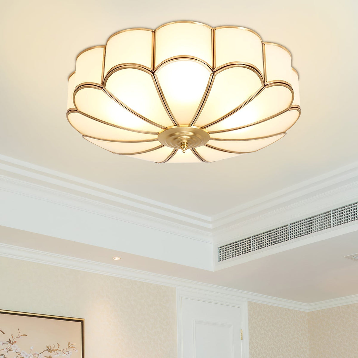 Viraean Modern Minimalist Flower Shape Brass Glass Ceiling Light