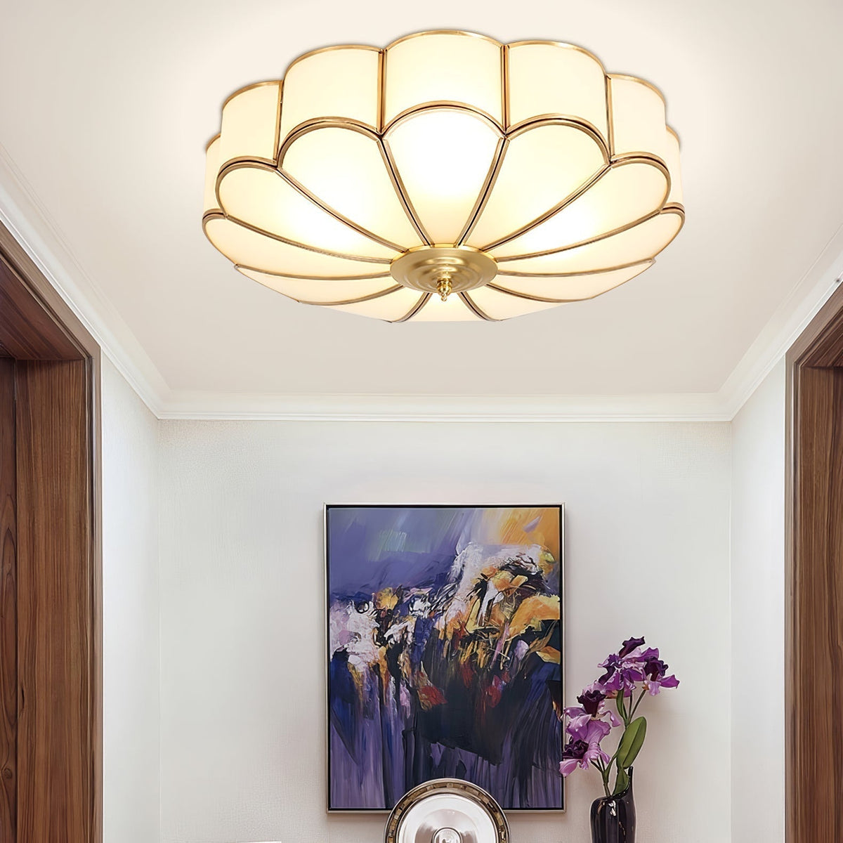 Viraean Modern Minimalist Flower Shape Brass Glass Ceiling Light