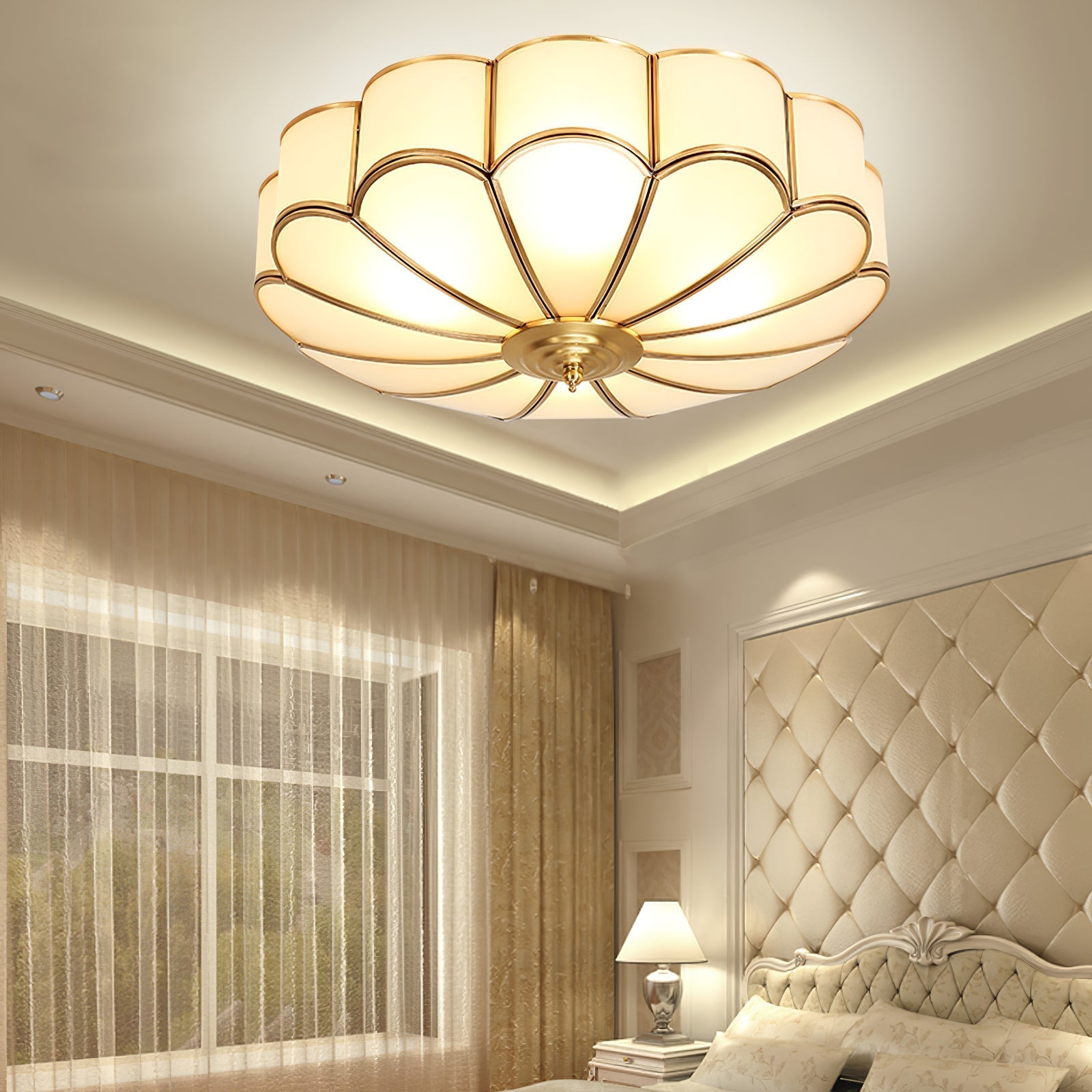 Viraean Modern Minimalist Flower Shape Brass Glass Ceiling Light