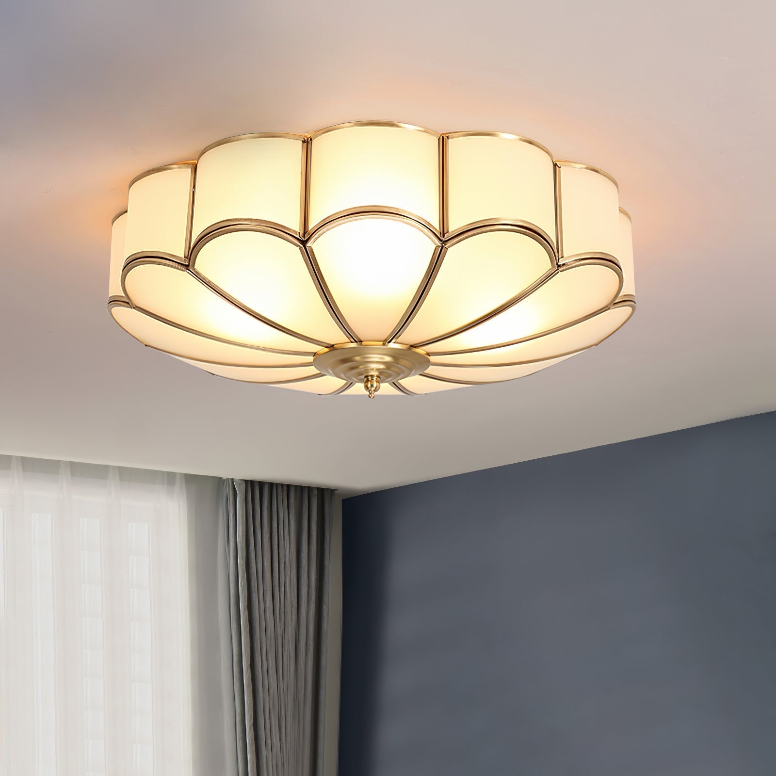 Viraean Modern Minimalist Flower Shape Brass Glass Ceiling Lamp - Neutral Decor
