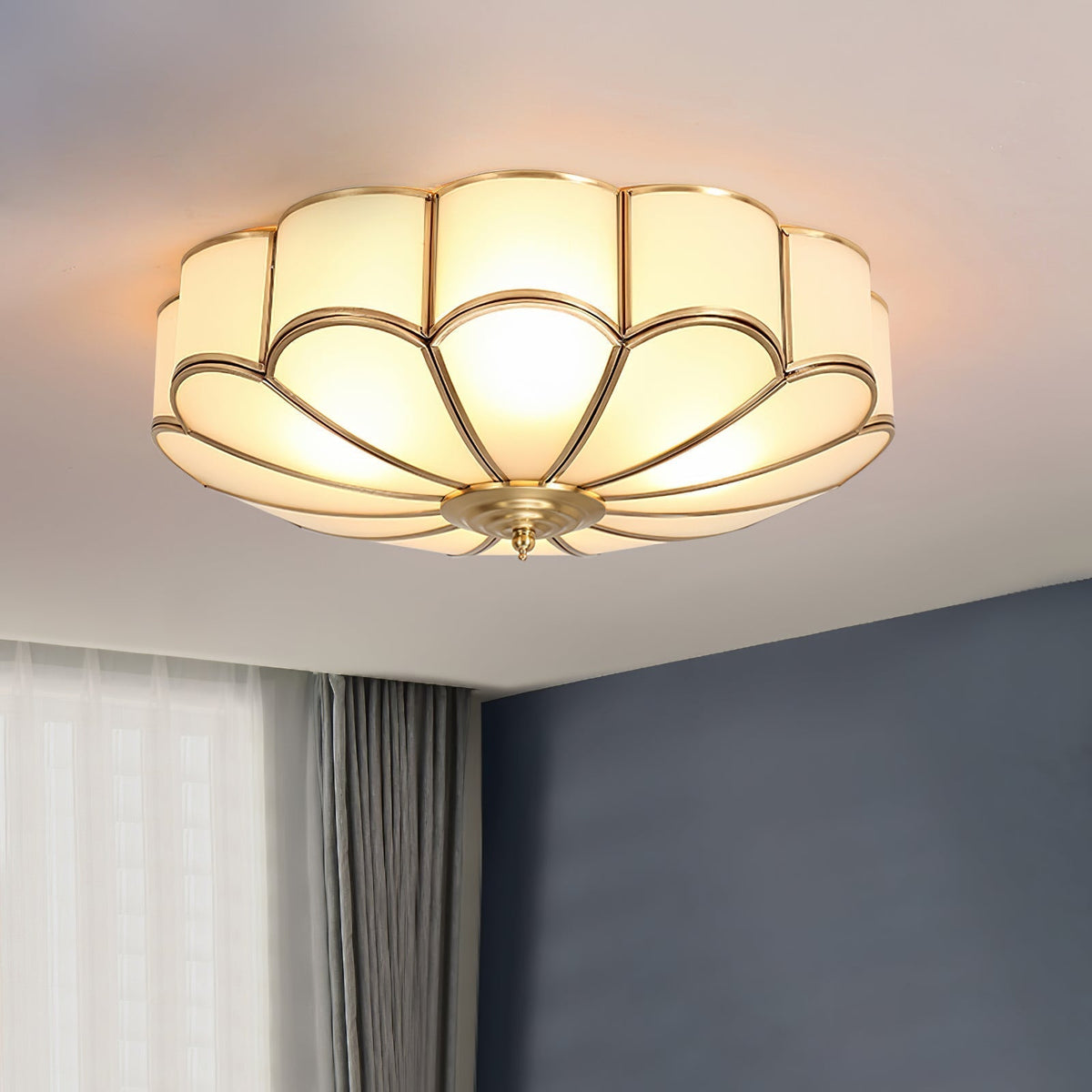 Viraean Modern Minimalist Flower Shape Brass Glass Ceiling Light