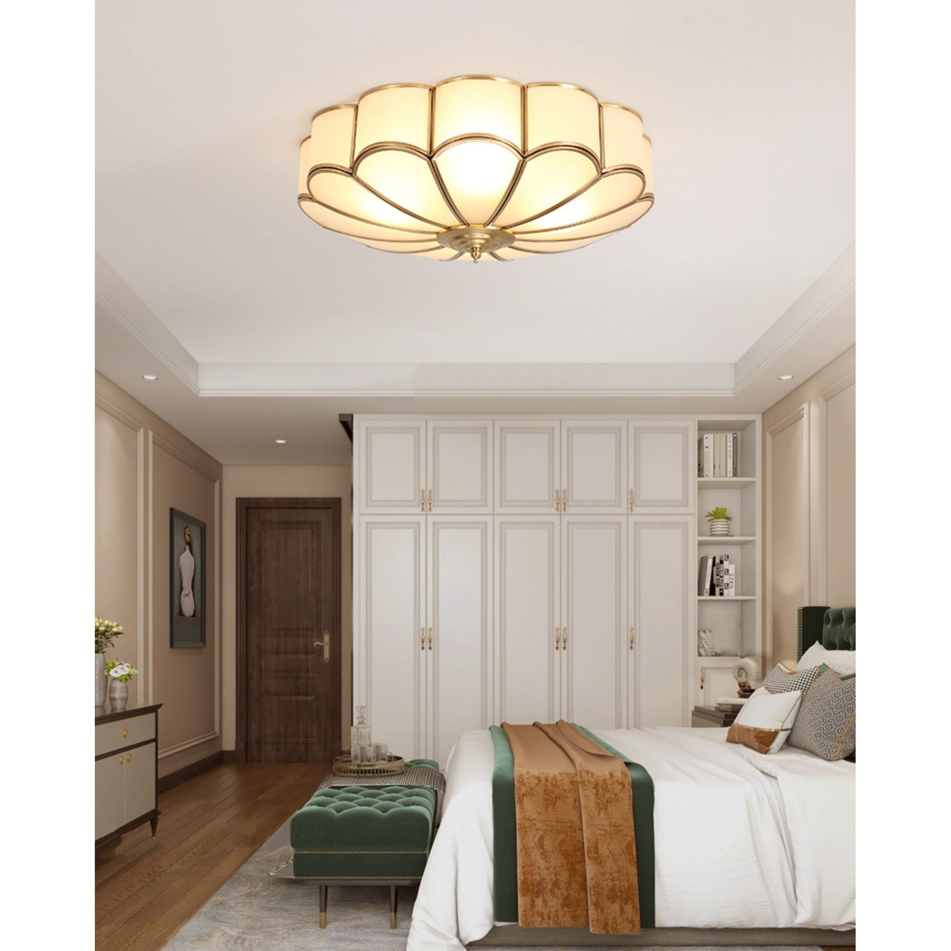 Viraean Modern Minimalist Flower Shape Brass Glass Ceiling Lamp - Neutral Decor