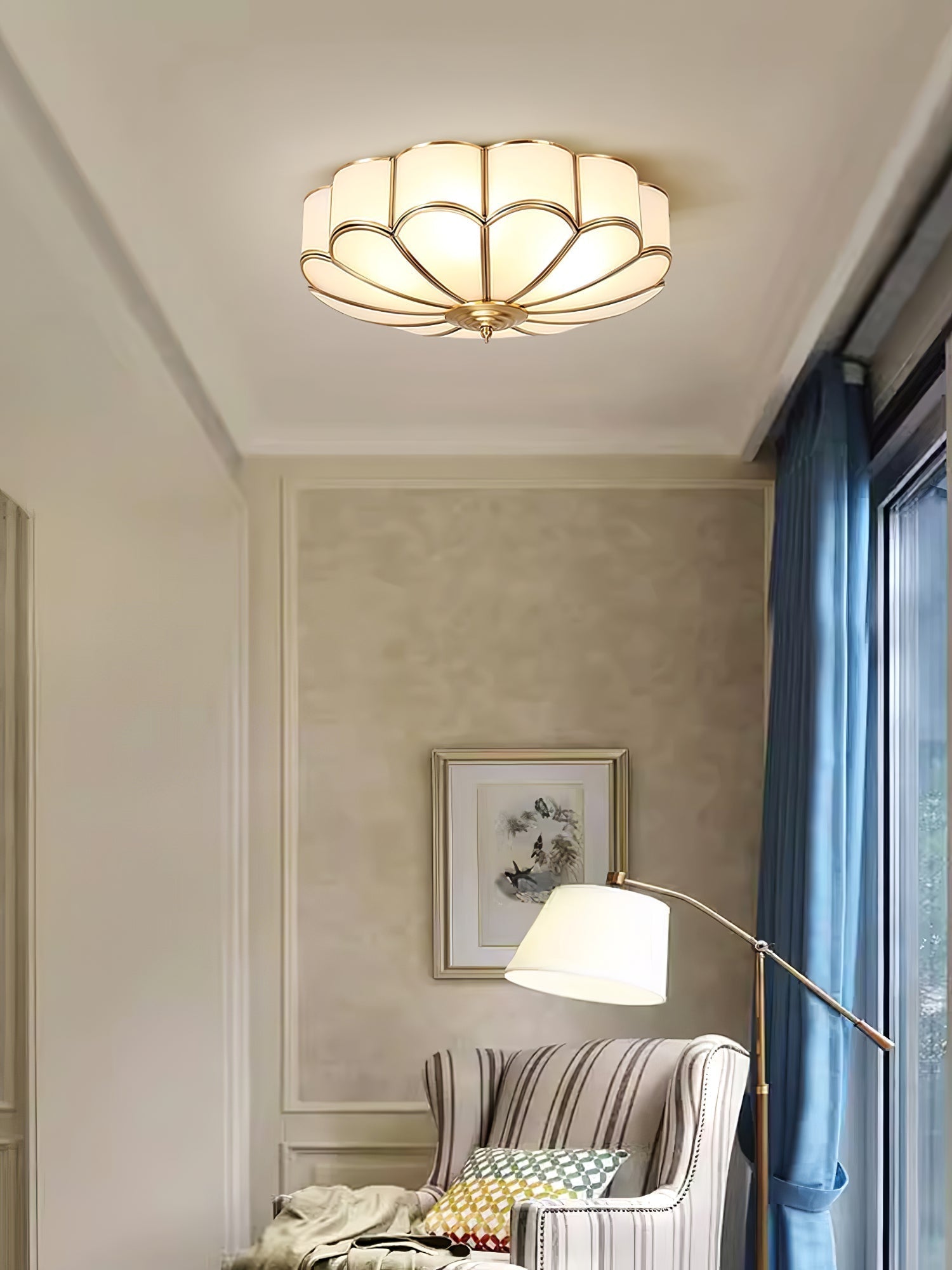 Adeline Ceiling Light Flower Shape Glass Brass