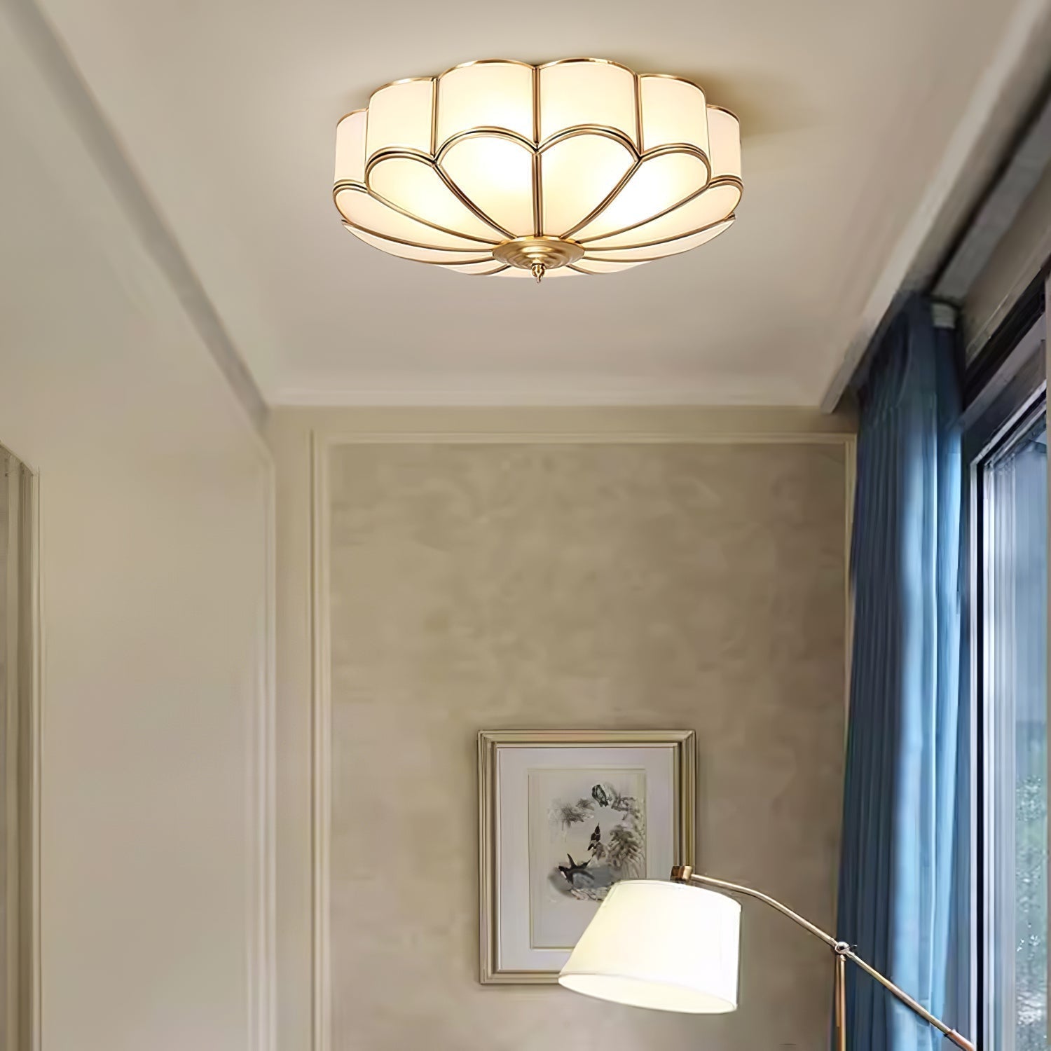 Adeline Ceiling Light Flower Shape Glass Brass