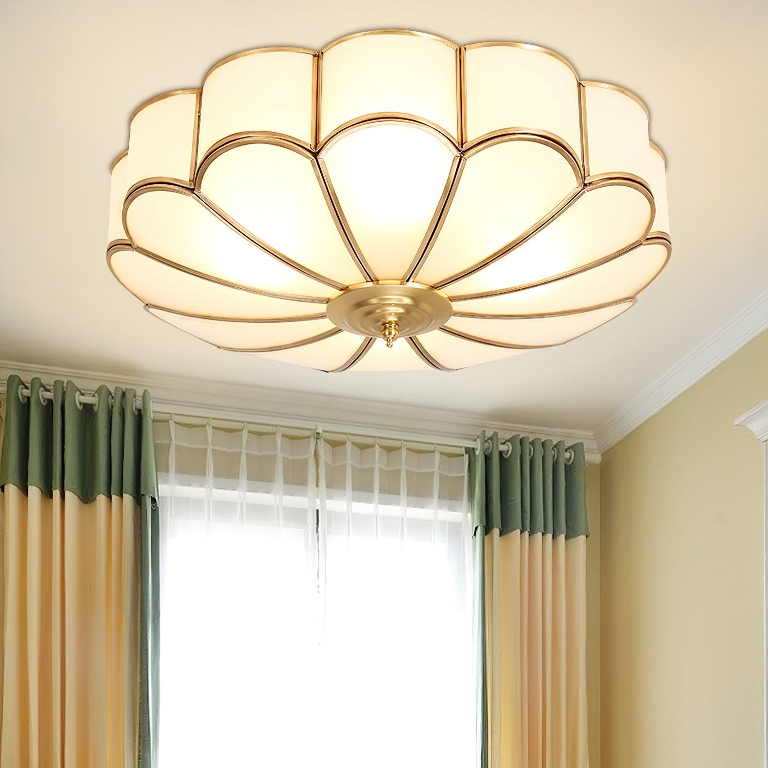 Lustra Ceiling Light Flower Shape Glass Brass - Neutral Decor