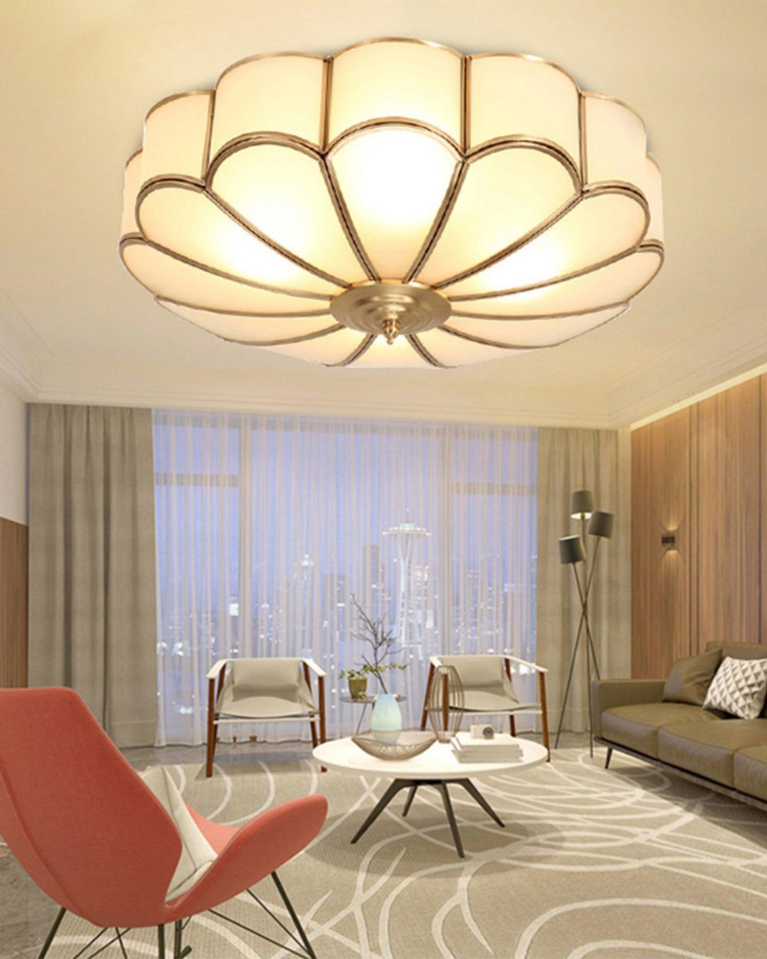 Lustra Ceiling Light Flower Shape Glass Brass - Neutral Decor
