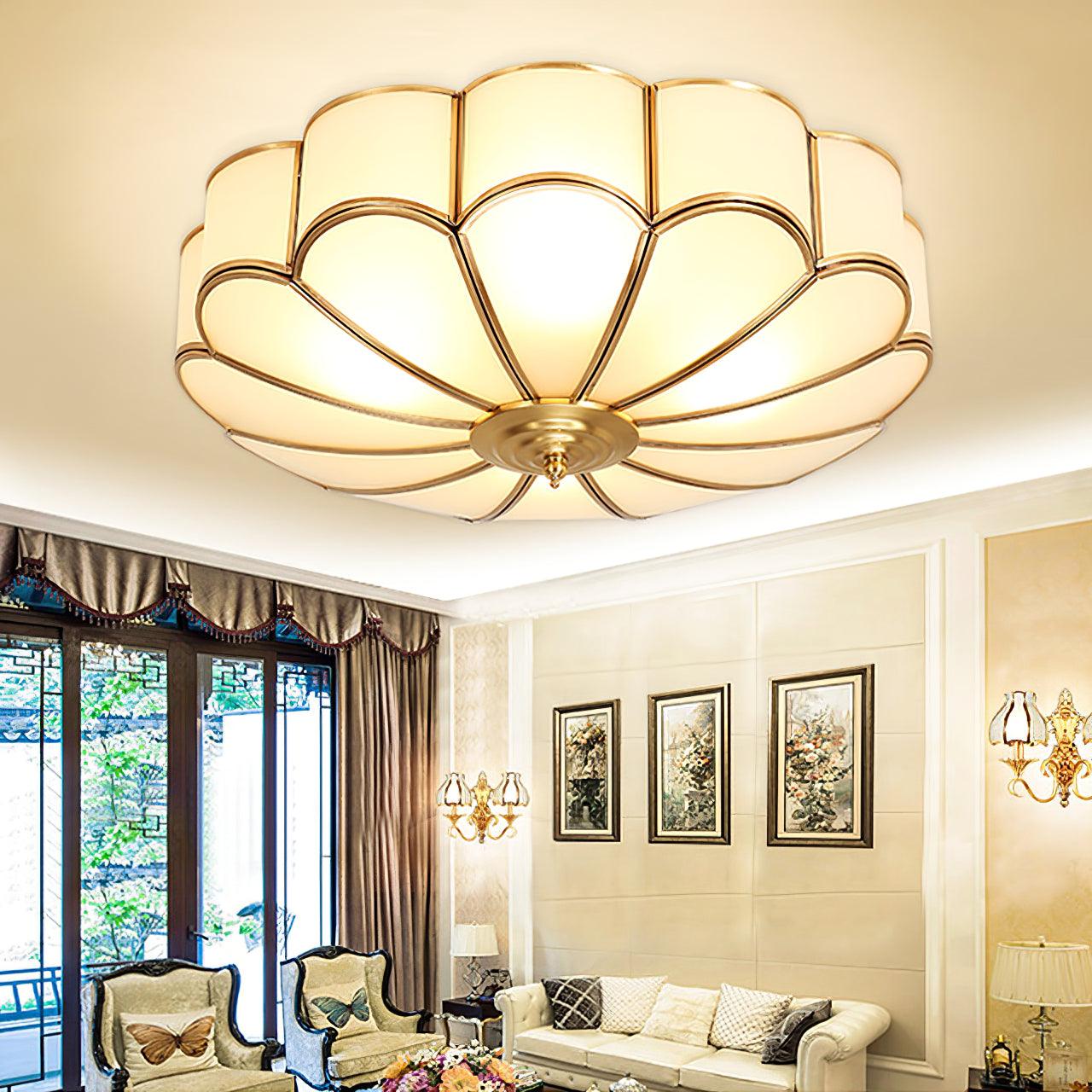 Lustra Ceiling Light Flower Shape Glass Brass - Neutral Decor