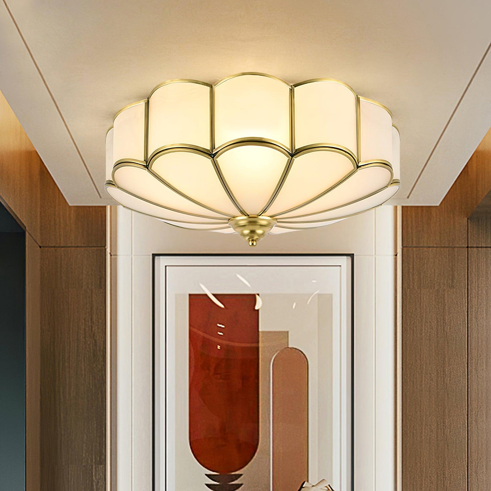 Lustra Ceiling Light Flower Shape Glass Brass - Neutral Decor