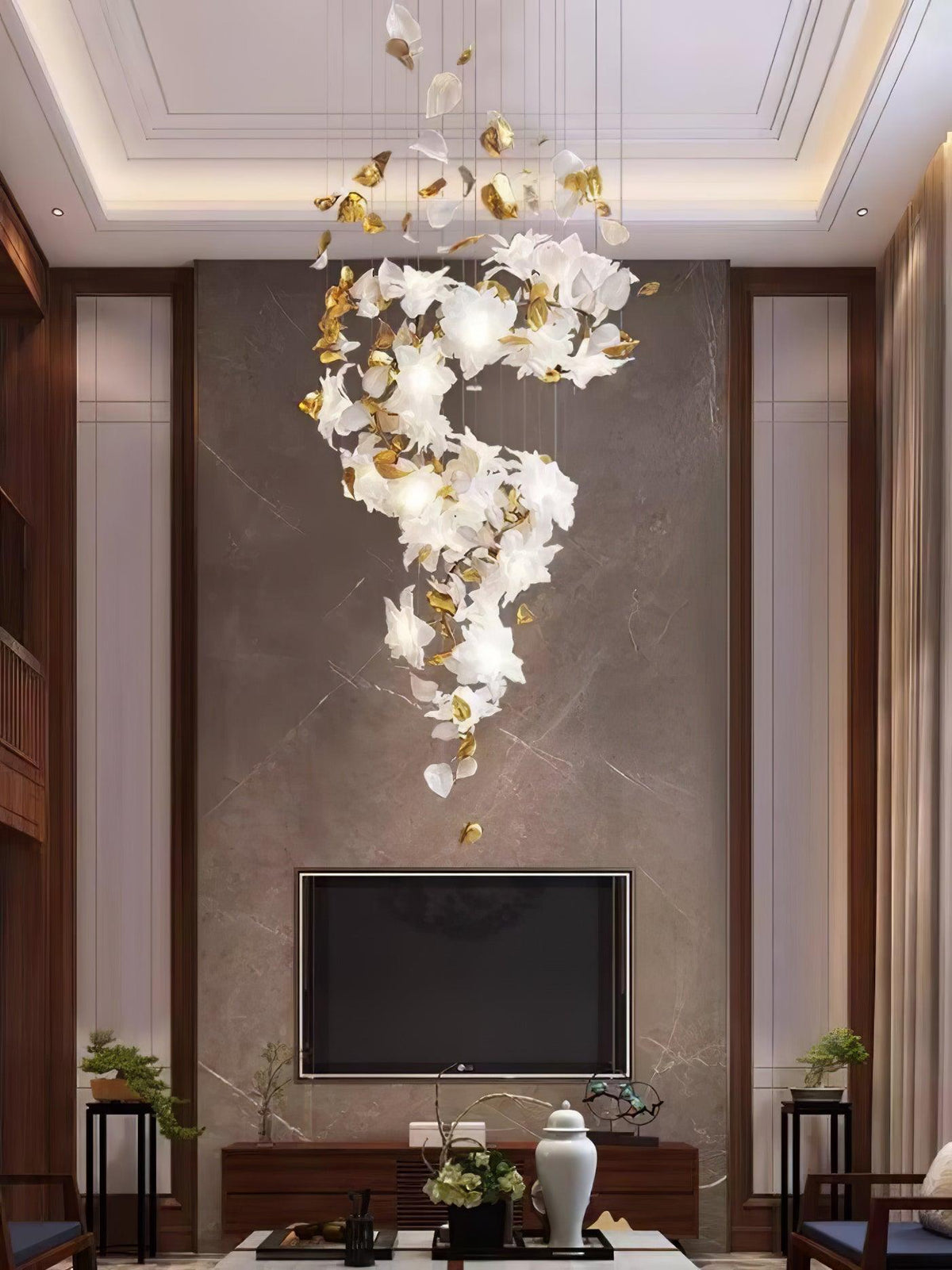 Araeos Flying Flowers Fluttering Brass Chandelier