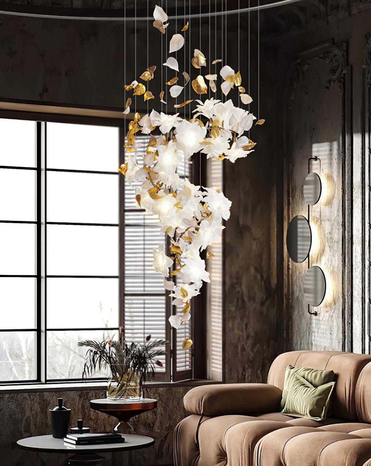 Araeos Flying Flowers Fluttering Brass Chandelier