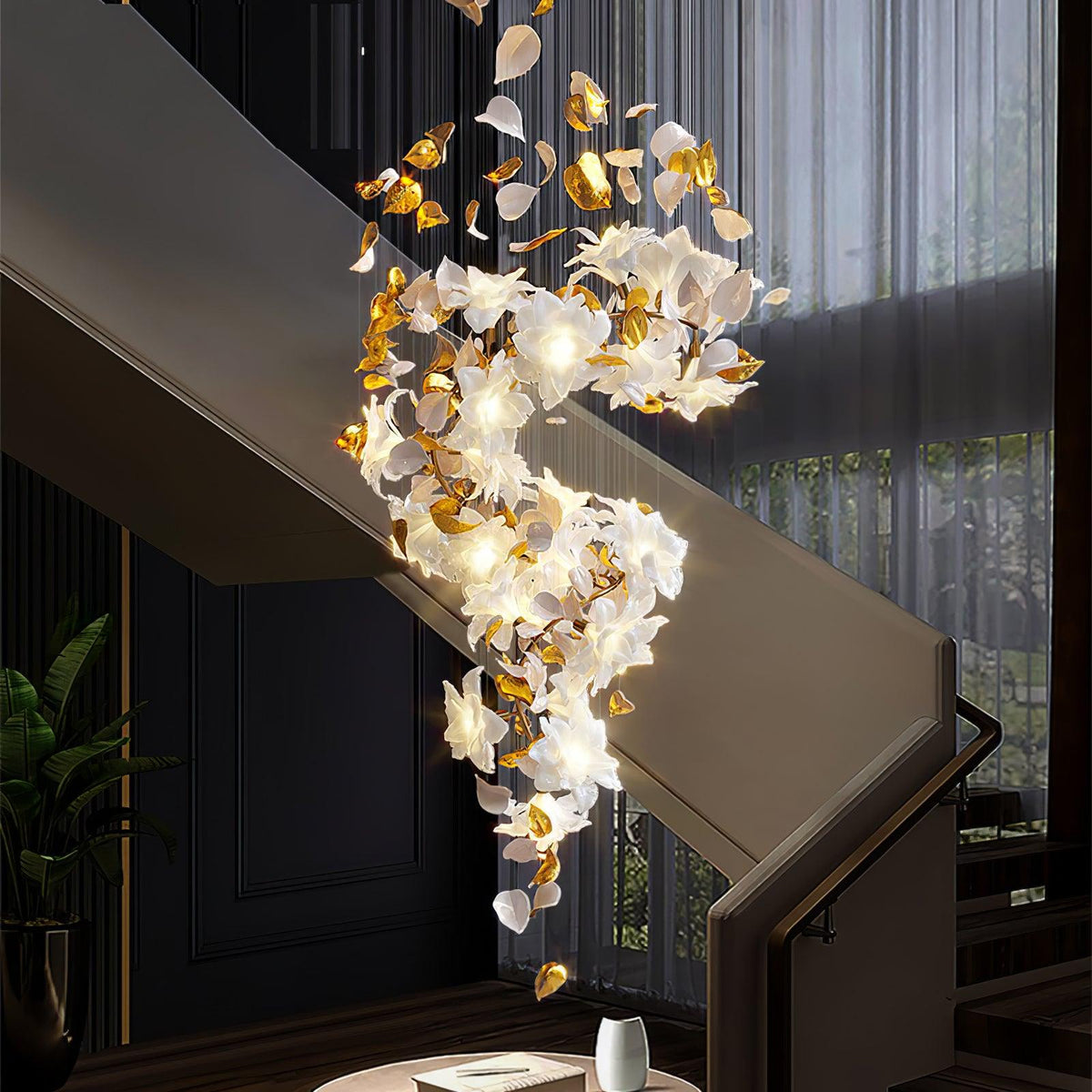 Araeos Flying Flowers Fluttering Brass Chandelier