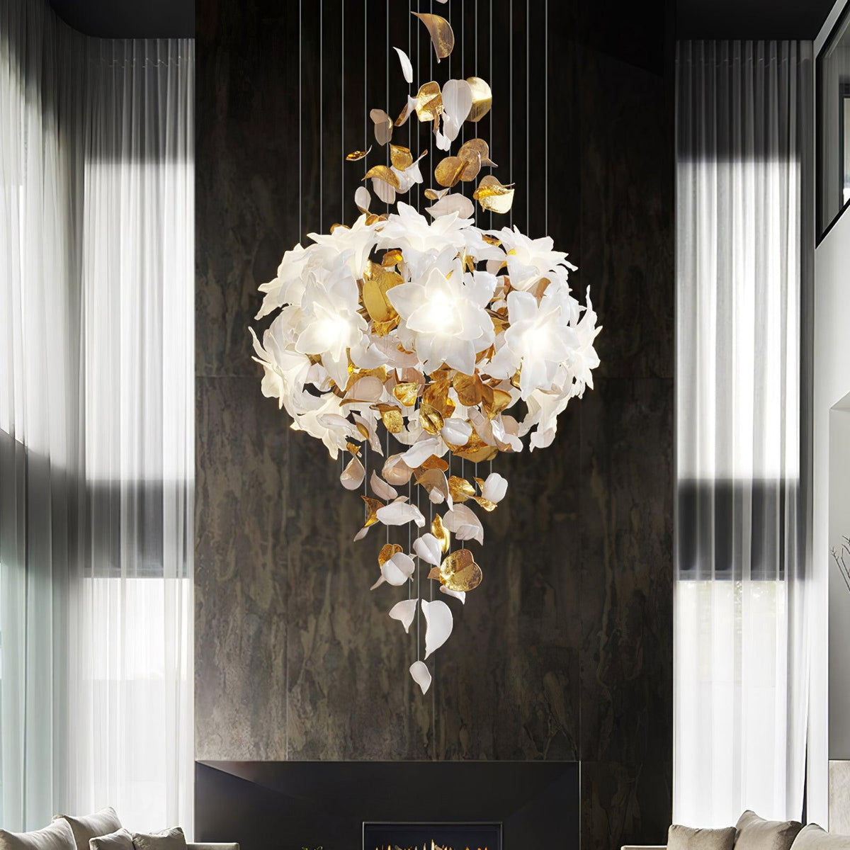Araeos Flying Flowers Fluttering Brass Chandelier