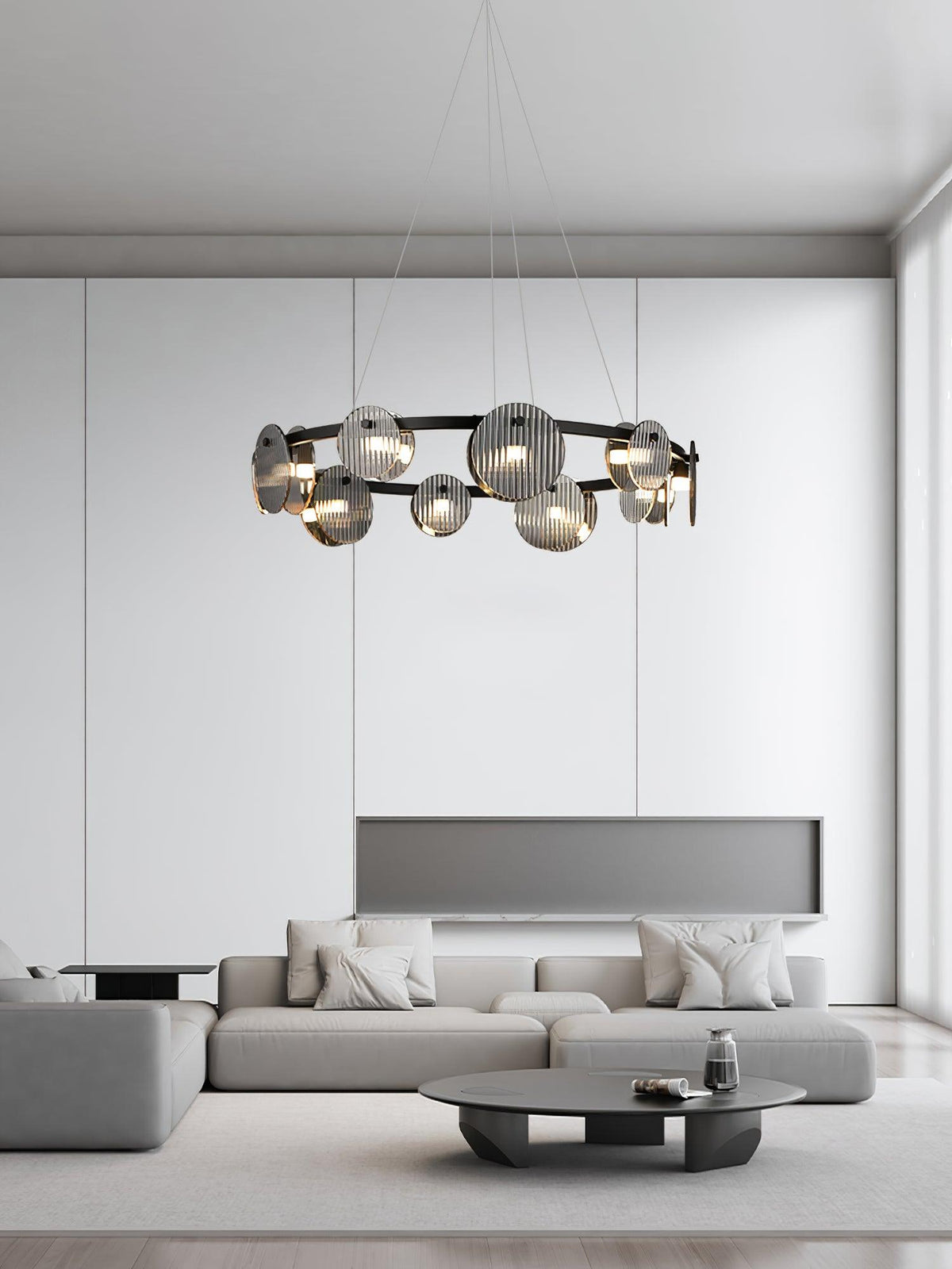 Eovin Chandelier Smoked Glass and Black Metal