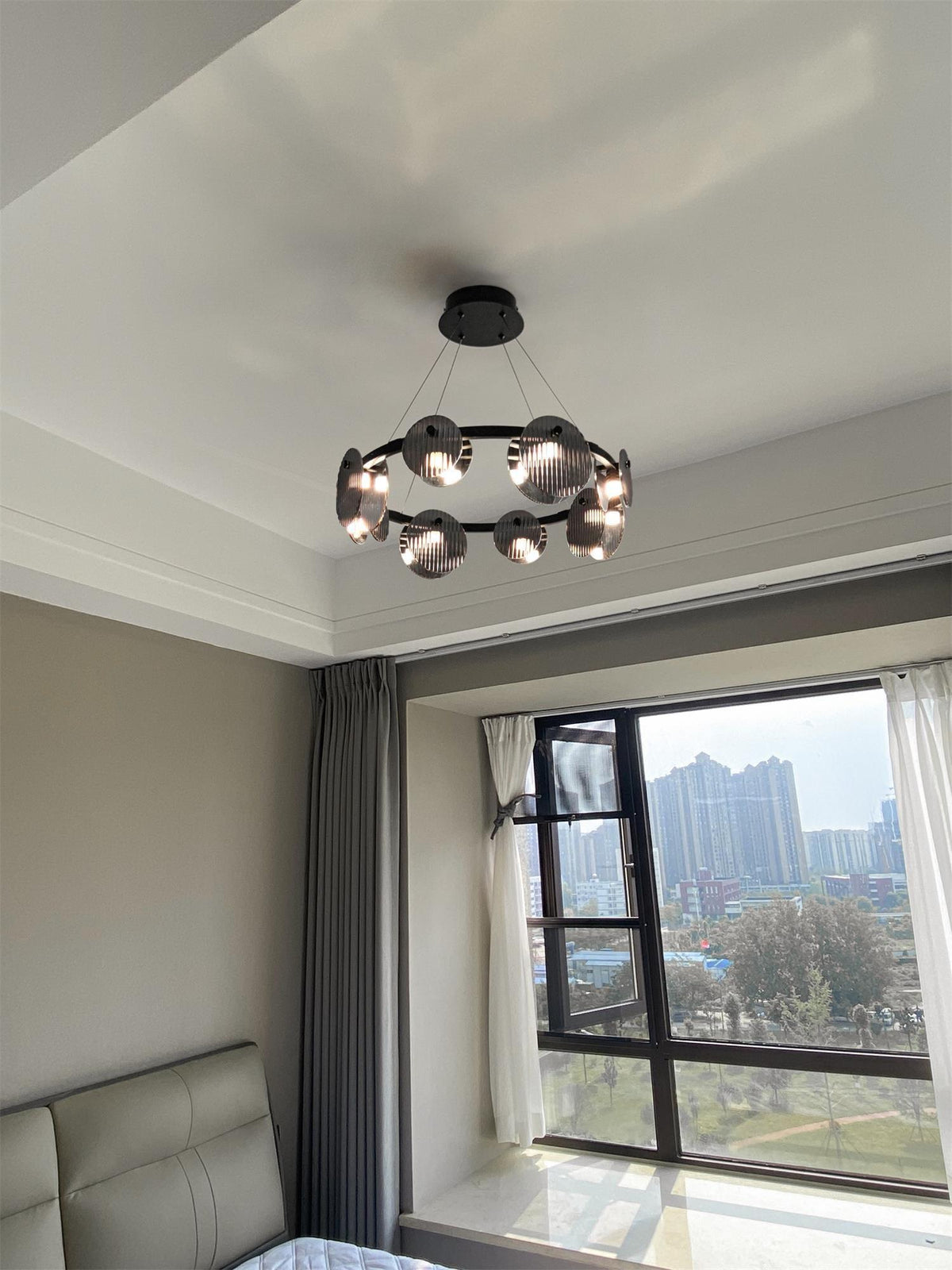 Eovin Chandelier Smoked Glass and Black Metal