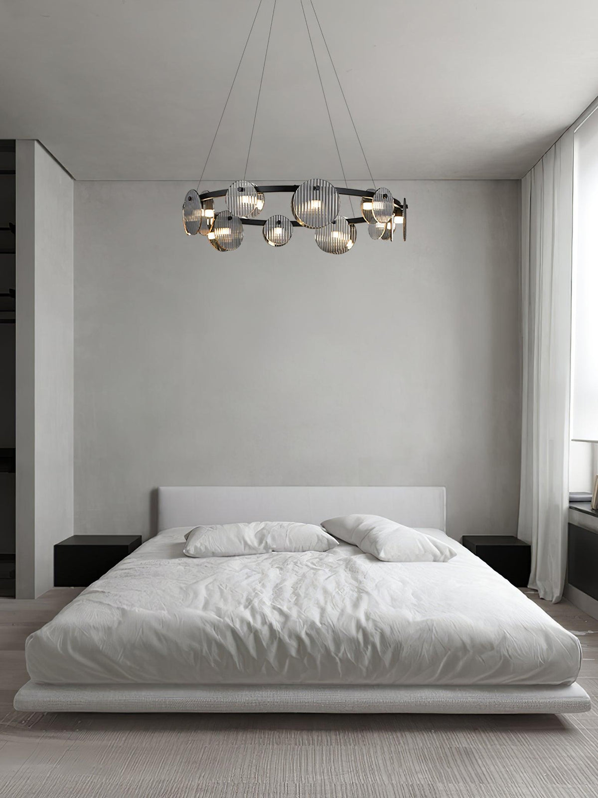 Eovin Chandelier Smoked Glass and Black Metal