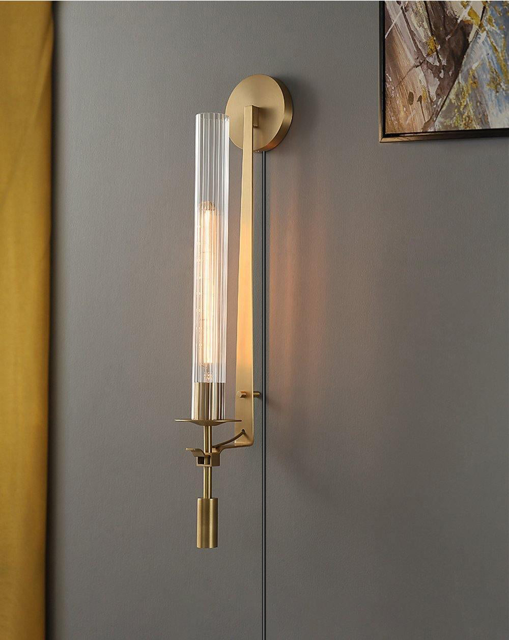 Ceshaisra French Classicism Plug-in Brass Glass Wall Lamp