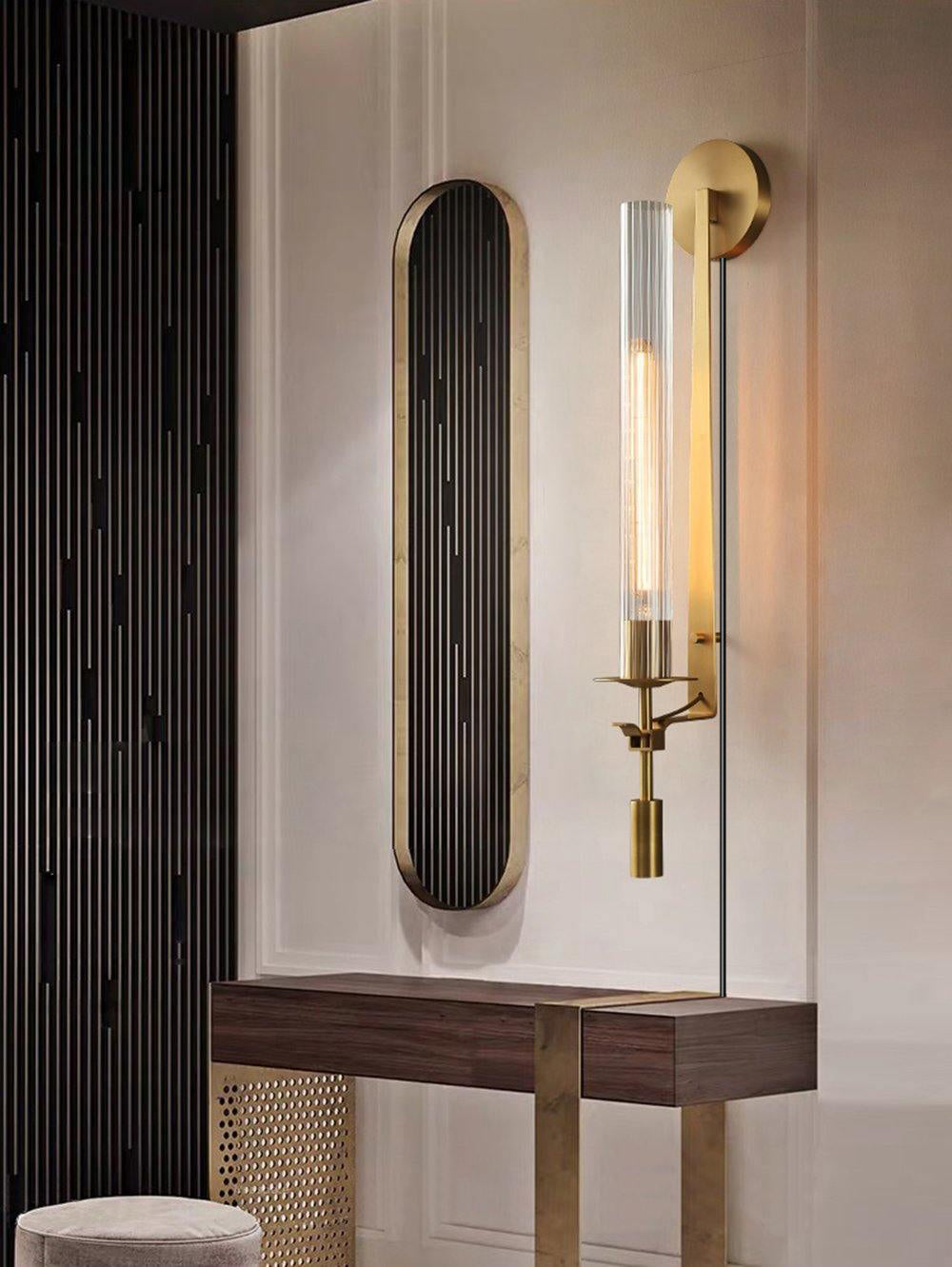 Ceshaisra French Classicism Plug-in Brass Glass Wall Lamp