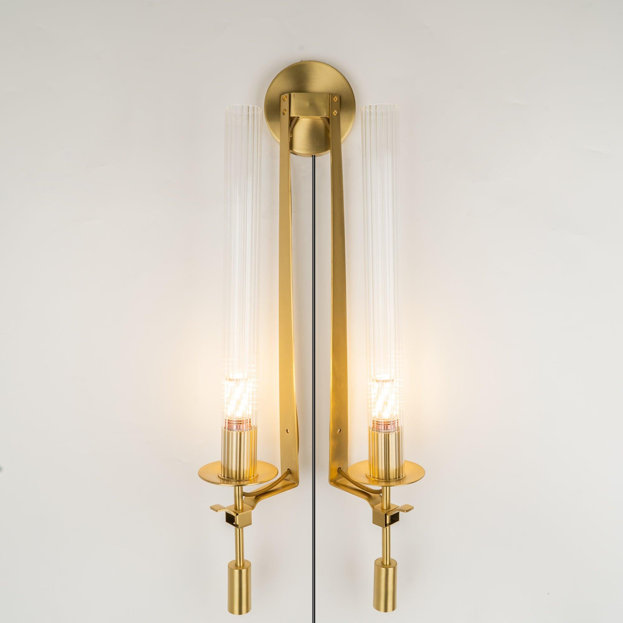 Ceshaisra French Classicism Plug-in Brass Glass Wall Lamp