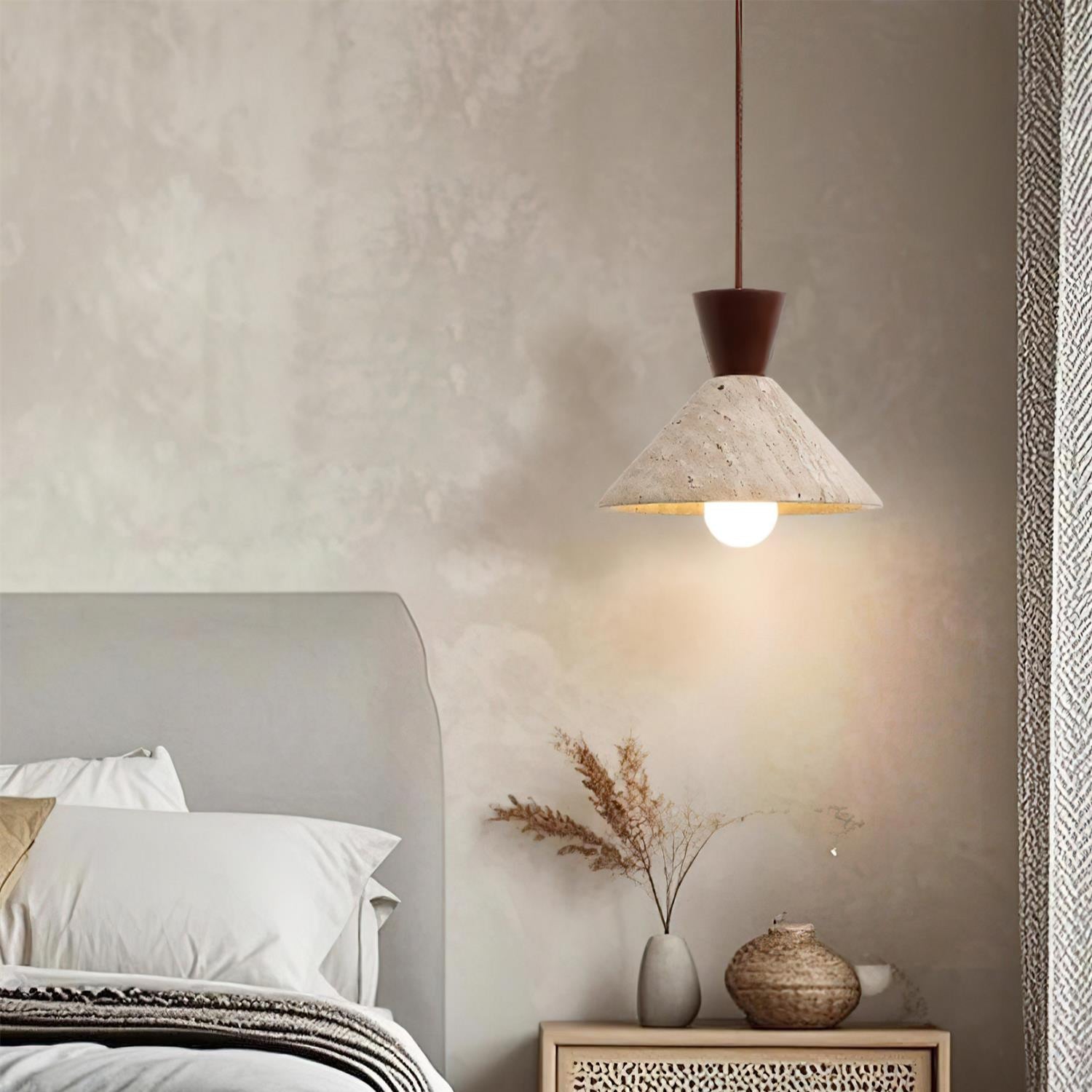 Ritta Travertine Pendant Lamp Hat Shape - Neutral Decor